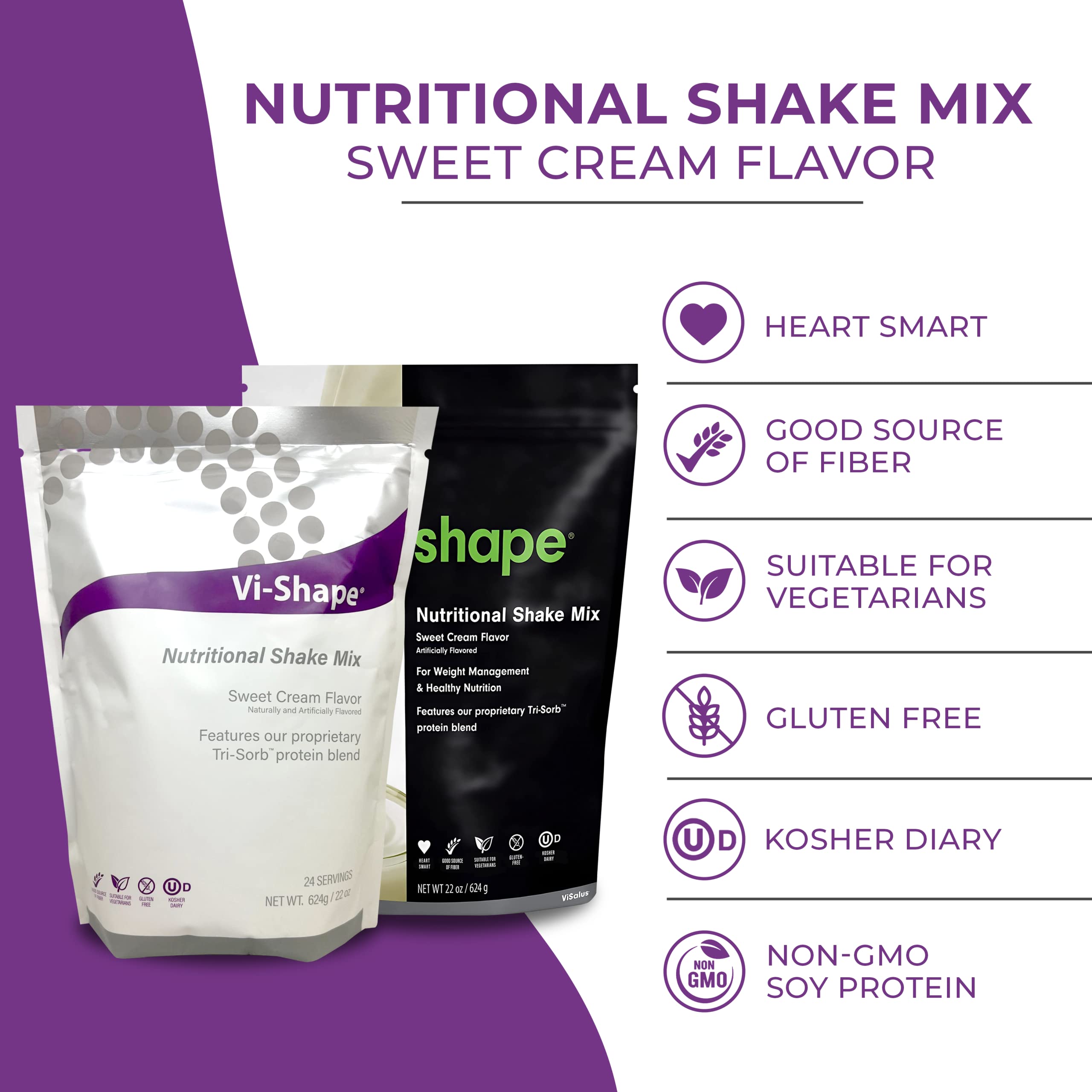 Vi-Shape Original Nutritional Shake Mix - Sweet Cream Flavor | 22oz (2 Bags, 48 Servings) | Protein Powder for Weight Loss & Meal Replacement | Perfect for Smoothies, Breakfast & Post-Workout Recovery