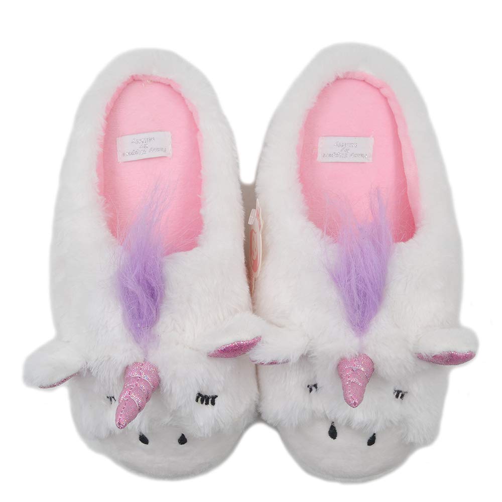 Unicorn Plush Slippers for Women - Soft Fluffy Indoor/Outdoor House Shoes with Non-Slip Sole | Cute Comfortable Girls' Bedroom Slippers for Lounge, Home, Dorm & Gift Giving