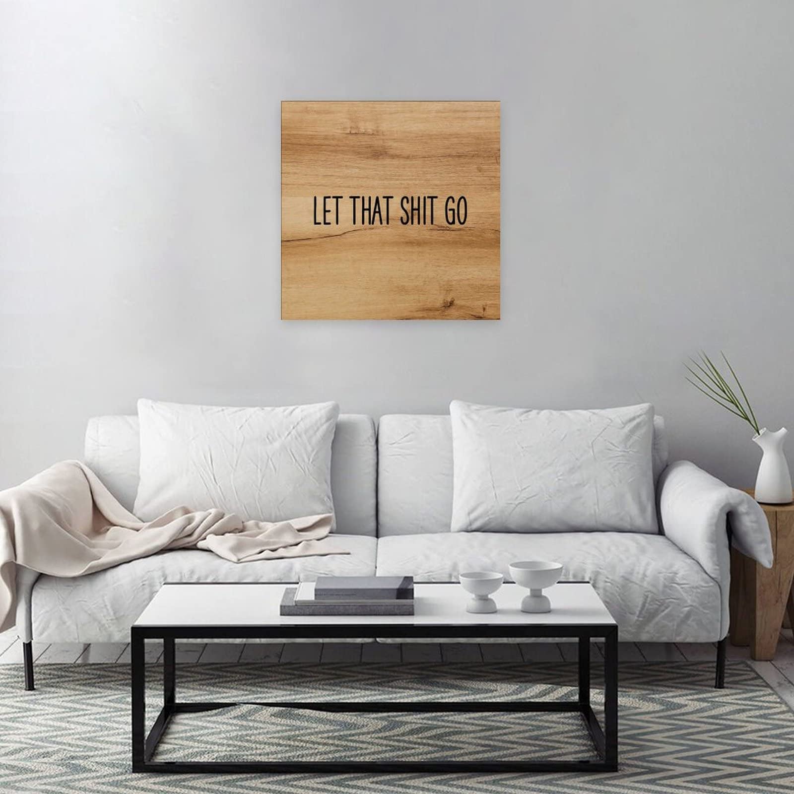 Let It Go Inspirational Quote Canvas Wall Art - 12x12 Inch Motivational Poster for Bedroom, Living Room & Apartment Decor - Perfect Above Bed, Sofa or Office Space