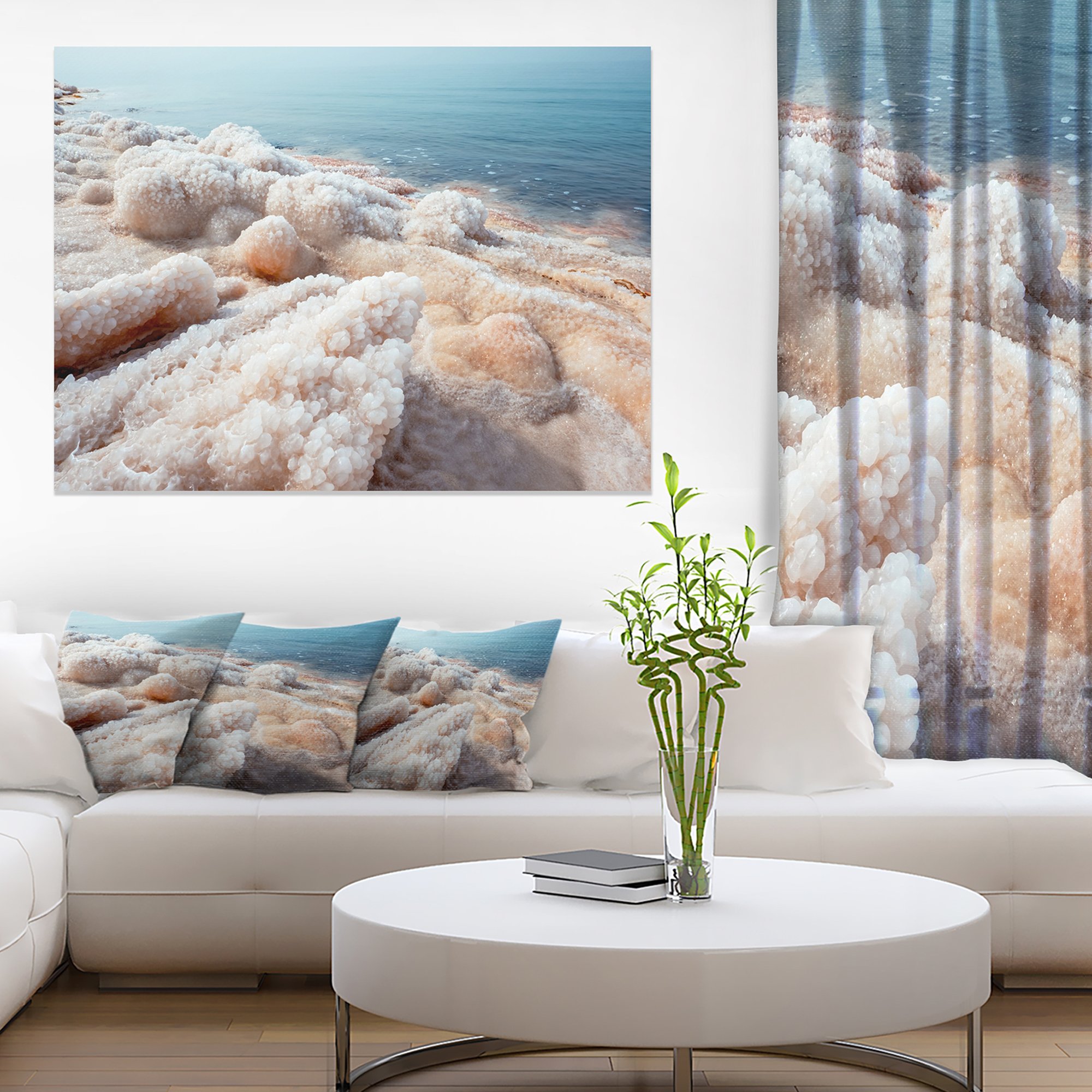 Extra Large Dead Sea Beach Canvas Art - Stunning Crystallized Salt Seascape Wall Decor for Living Room, Bedroom & Office