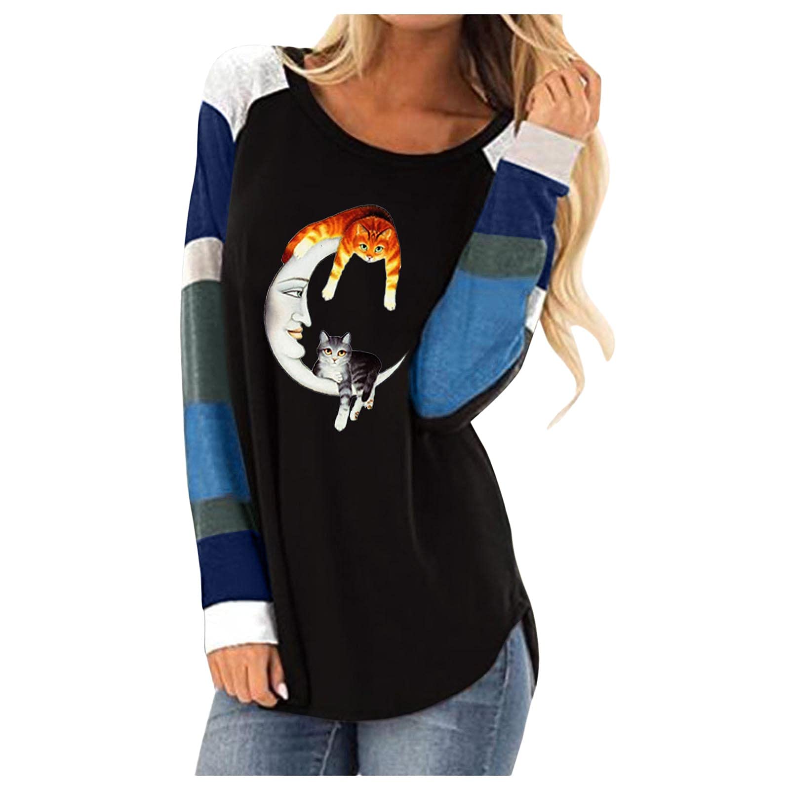 Plus Size Women's Halloween Costume Tunic - V Neck Long Sleeve Blouse (Black) for Party & Cosplay
