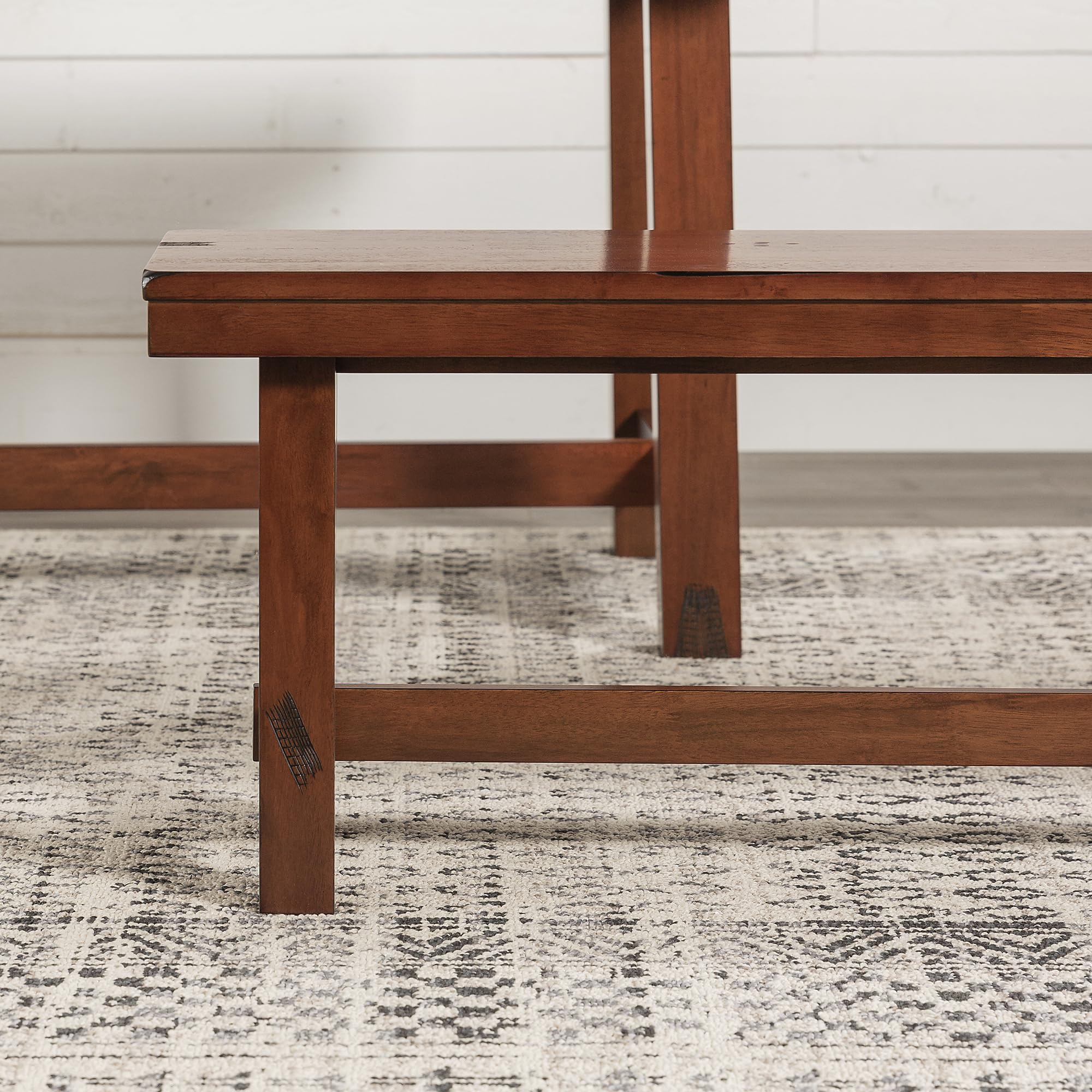 Rustic Farmhouse Wood Distressed Dining Bench - 60 Inch Kitchen Table Bench Seat for 3 - Brown Oak Finish - Perfect for Farmhouse Kitchens, Dining Rooms & Breakfast Nooks