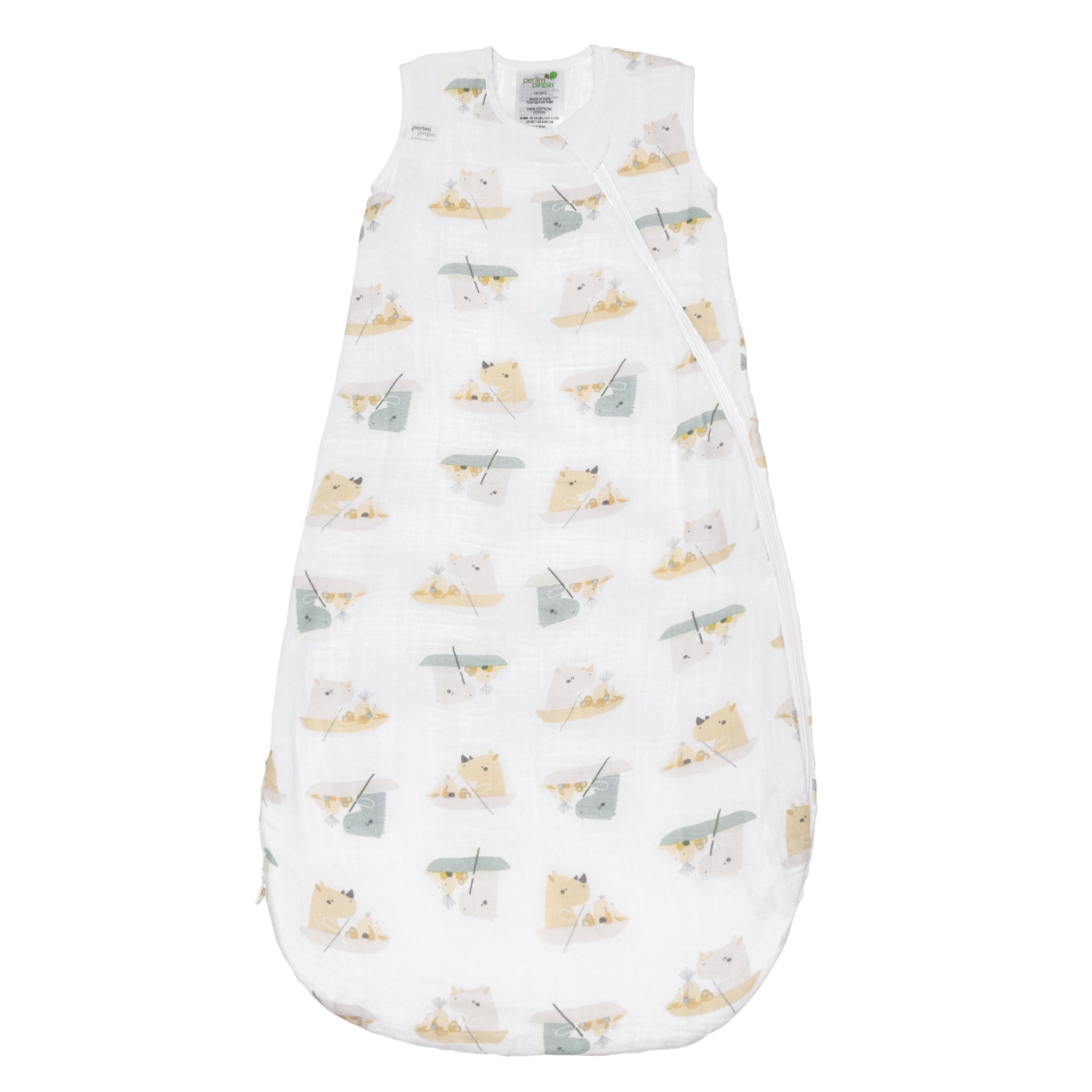 Organic Cotton Muslin Sleep Sack for Babies - Soft & Breathable Rhino Design (0.7 TOG) - Perfect for Nursery, Daycare & Travel