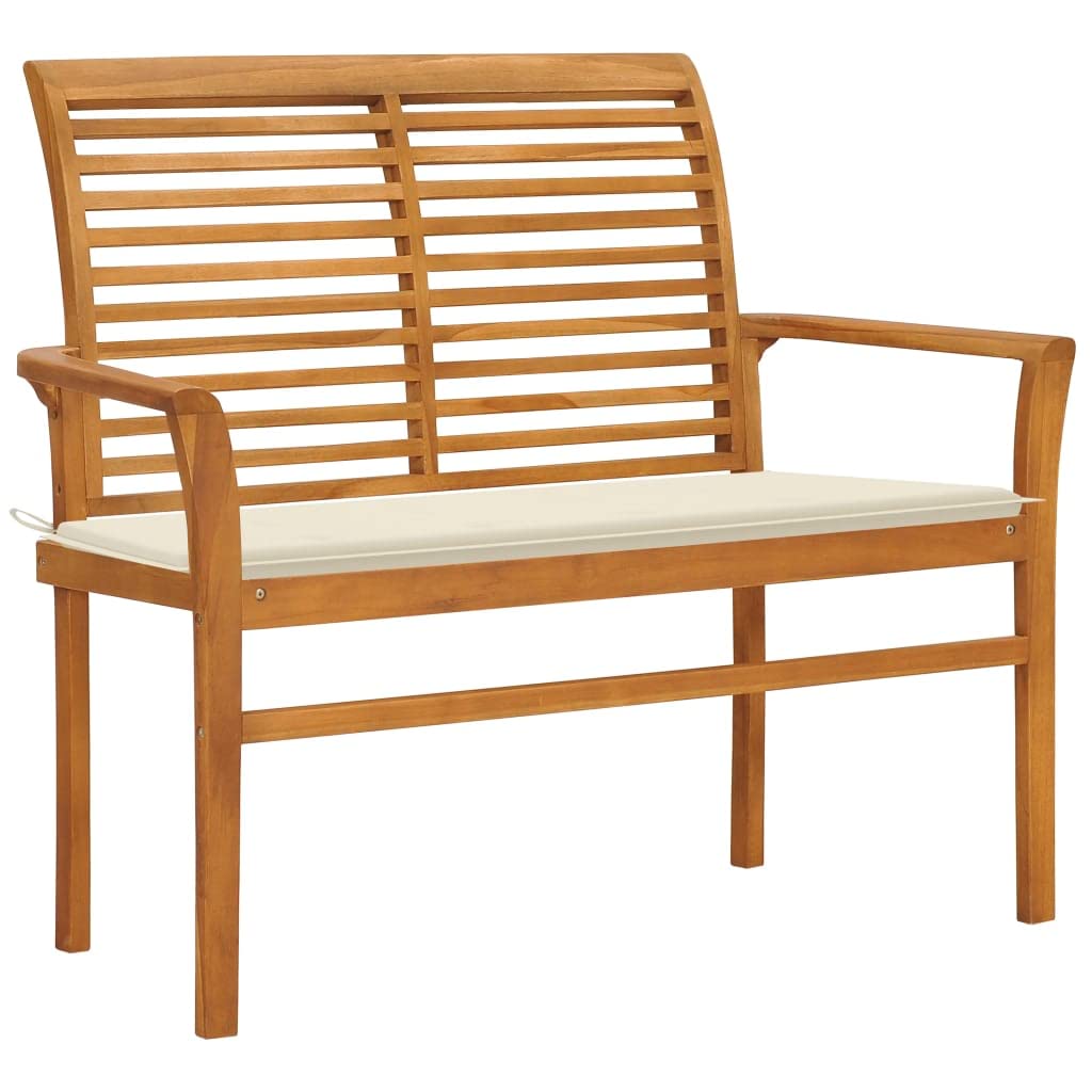 Solid Teak Wood Garden Bench with Cream Cushion - 44.1