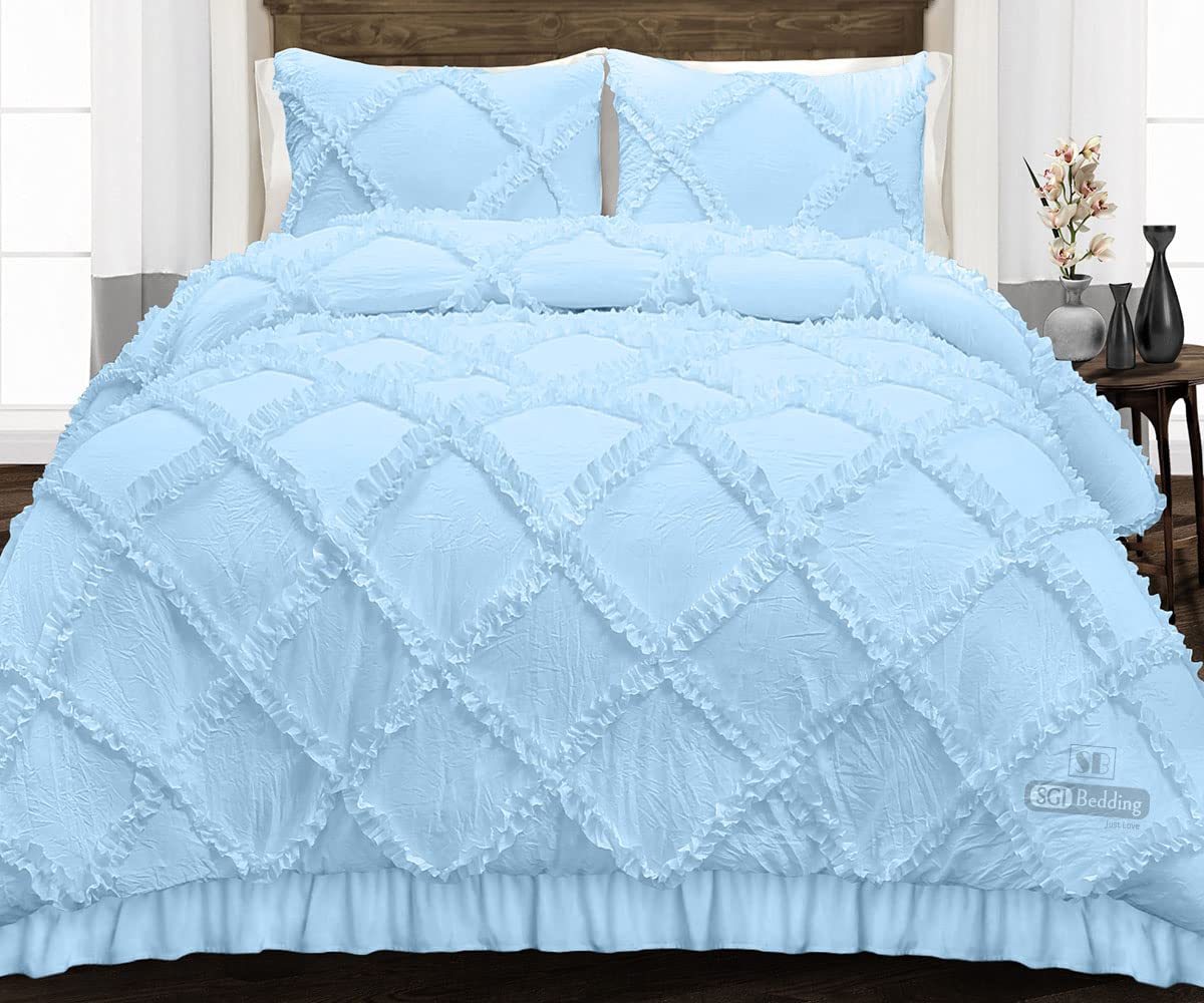 Premium California King Comforter Set - 300 GSM Plush Siliconized Microfiber Fill, Diamond Quilted Design with Ruffled Edge, Light Blue Duvet Insert & Matching Pillowcases | Ultra Soft & Fluffy for All-Season Comfort | Perfect for Master Bedroom, Guest Room & Luxury Hotels