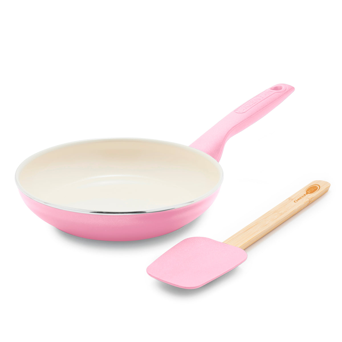 Rio Ceramic Nonstick 8-Inch Fry Pan with Spatula - Pink Non-Toxic Cookware for Healthy Cooking | Perfect for Eggs, Pancakes & Small Meals