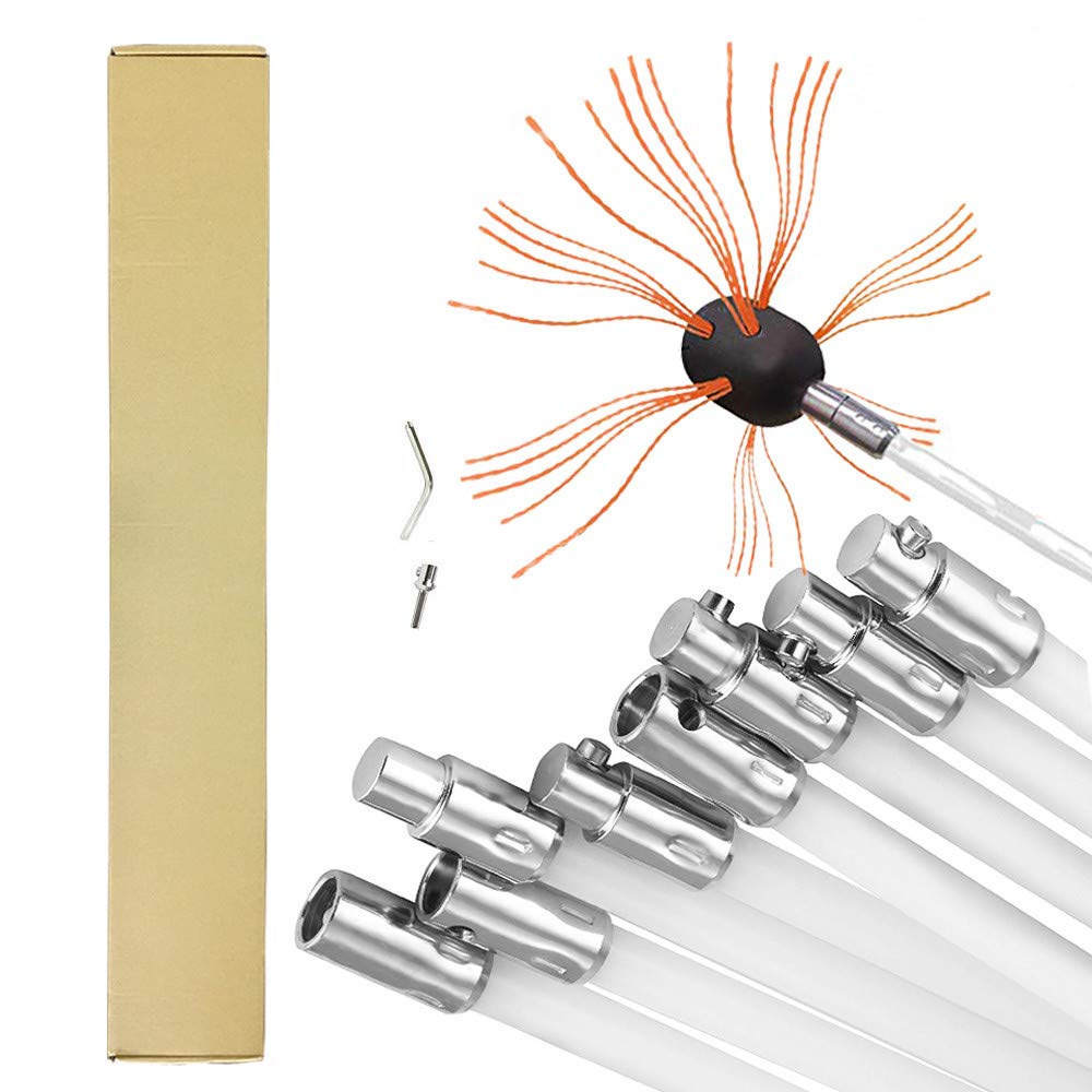 39.5 Feet Chimney Cleaning Brush Kit - Electric Rotary Drill Drive Chimney Sweep Tool with 12 Nylon Flexible Rods - Perfect for Fireplace, Wood Stove & Chimney Maintenance (Home & Professional Use)