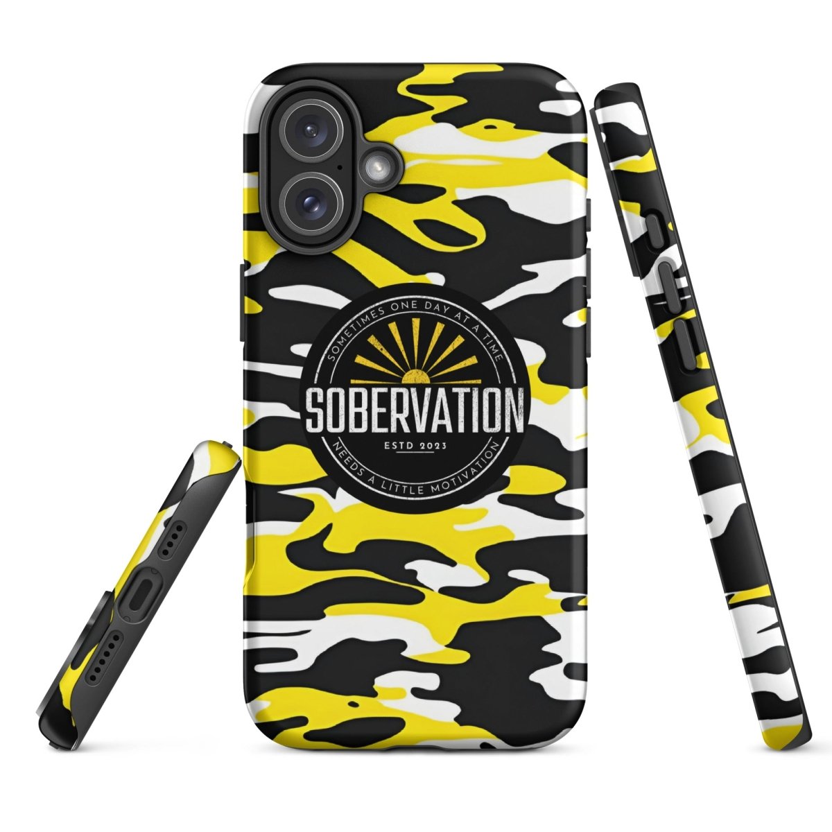 Sobervation Yellow Camo iPhone Case - Durable Shockproof Protective Cover for iPhone 14/13/12/11 Pro Max XR XS - Perfect for Outdoor Adventures, Hiking & Travel