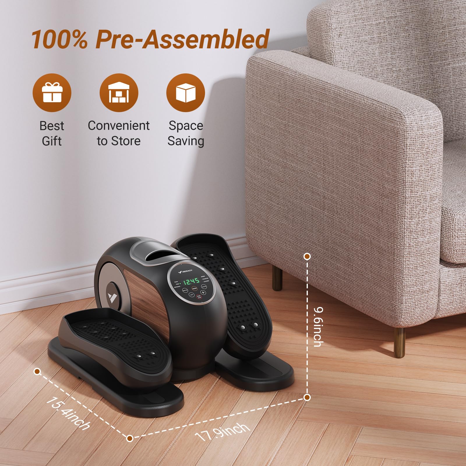 MERACH Under Desk Elliptical Machine - Quiet Electric Pedal Exerciser with Remote Control & 12 Speed Levels, Portable Leg Exercise Equipment for Home & Office Use - Perfect for Seniors, Workouts While Sitting, and Active Lifestyle