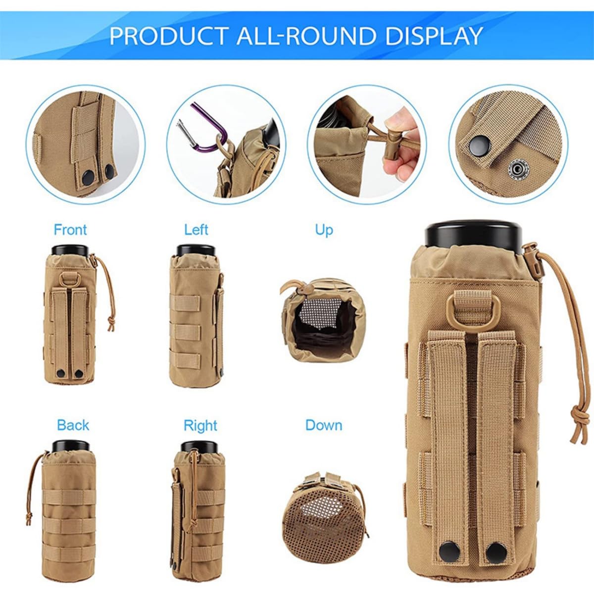 Tactical MOLLE Water Bottle Holder Pouch - Durable Hydration Accessory for Backpacks, Hiking & Outdoor Adventures (Black)