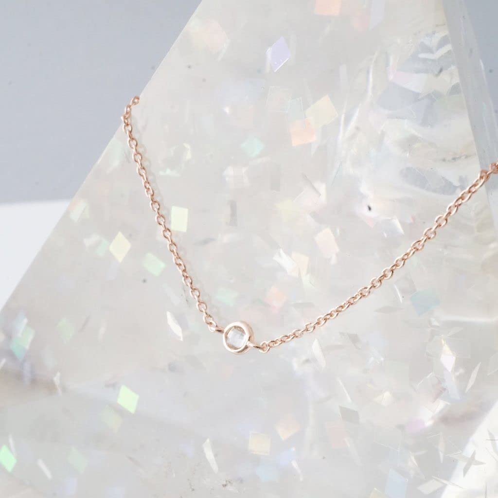 Honeycat Solo Tiny Crystal Bezel Necklace - Minimalist Delicate Jewelry in Gold, Rose Gold or Silver | Perfect for Everyday Wear, Gift Giving & Special Occasions