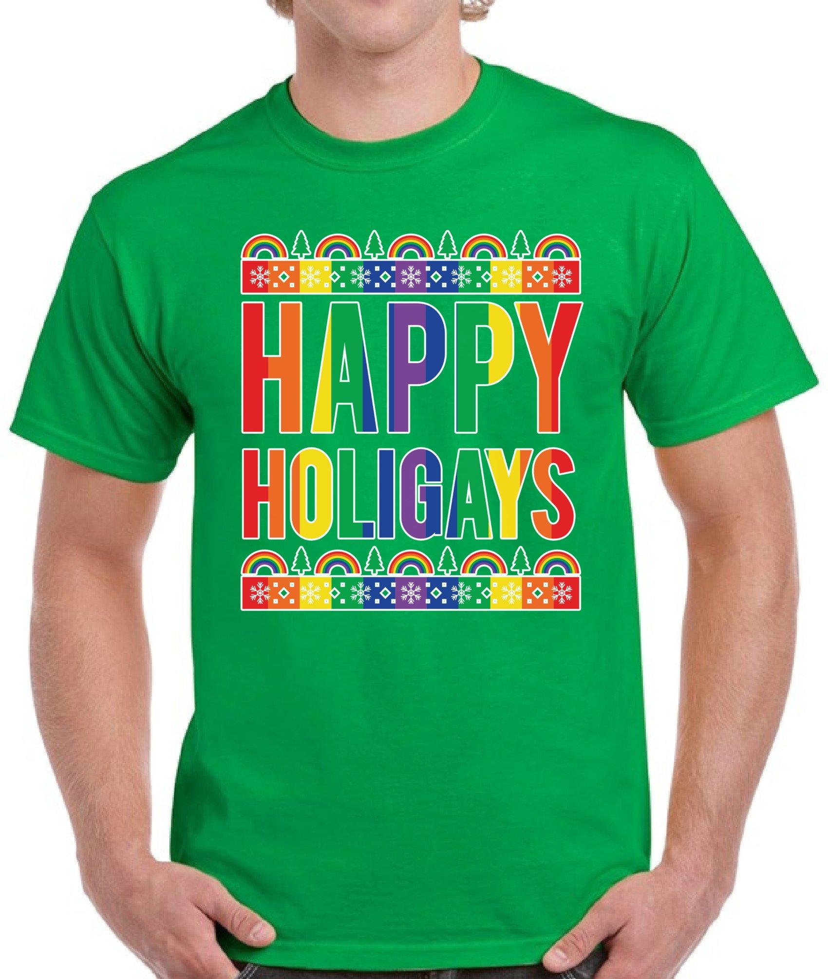 Happy Holigays Ugly Christmas T-Shirt - LGBT Pride Holiday Shirt for Men | Festive Gay Christmas Apparel for Parties & Family Gatherings