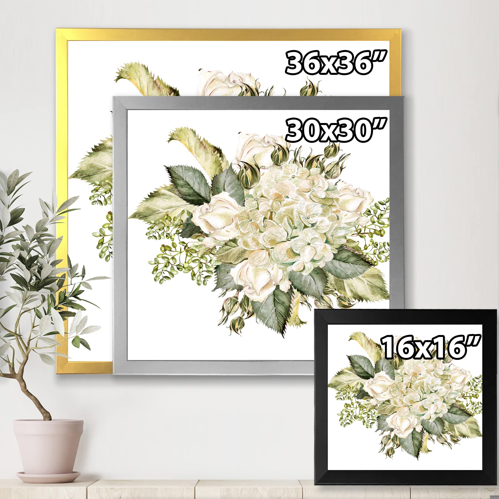 Farmhouse Framed Wall Art - Beautiful Bouquet with Hydrangea and Roses Floral Print | Perfect for Living Room, Bedroom & Home Decor