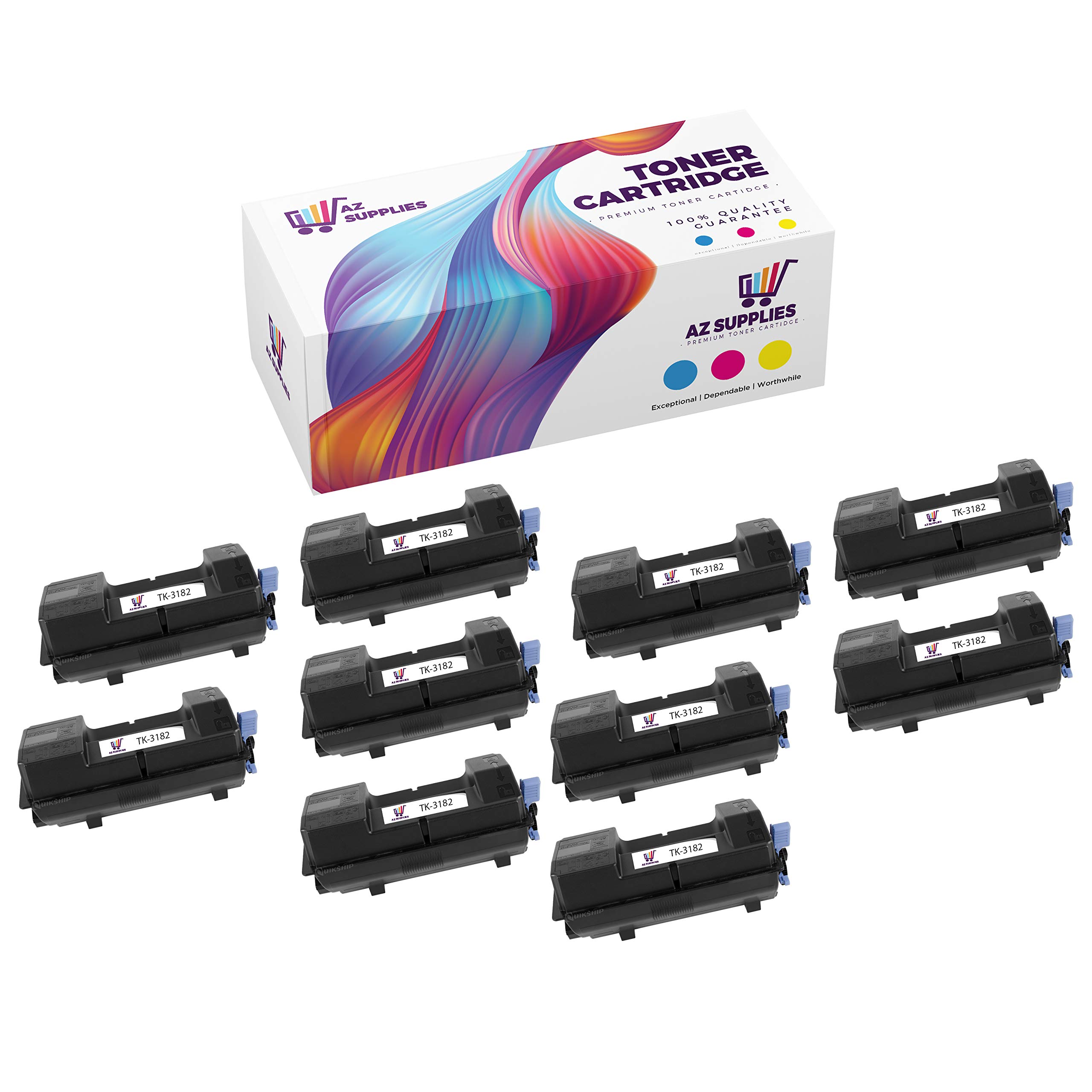 AZ Supplies Compatible Toner Cartridge Replacement for Kyocera TK-3182 1T02T70US0 ECOSYS P3055dn - 10 Pack Black Toner | High Yield Printing for Office & Home Use