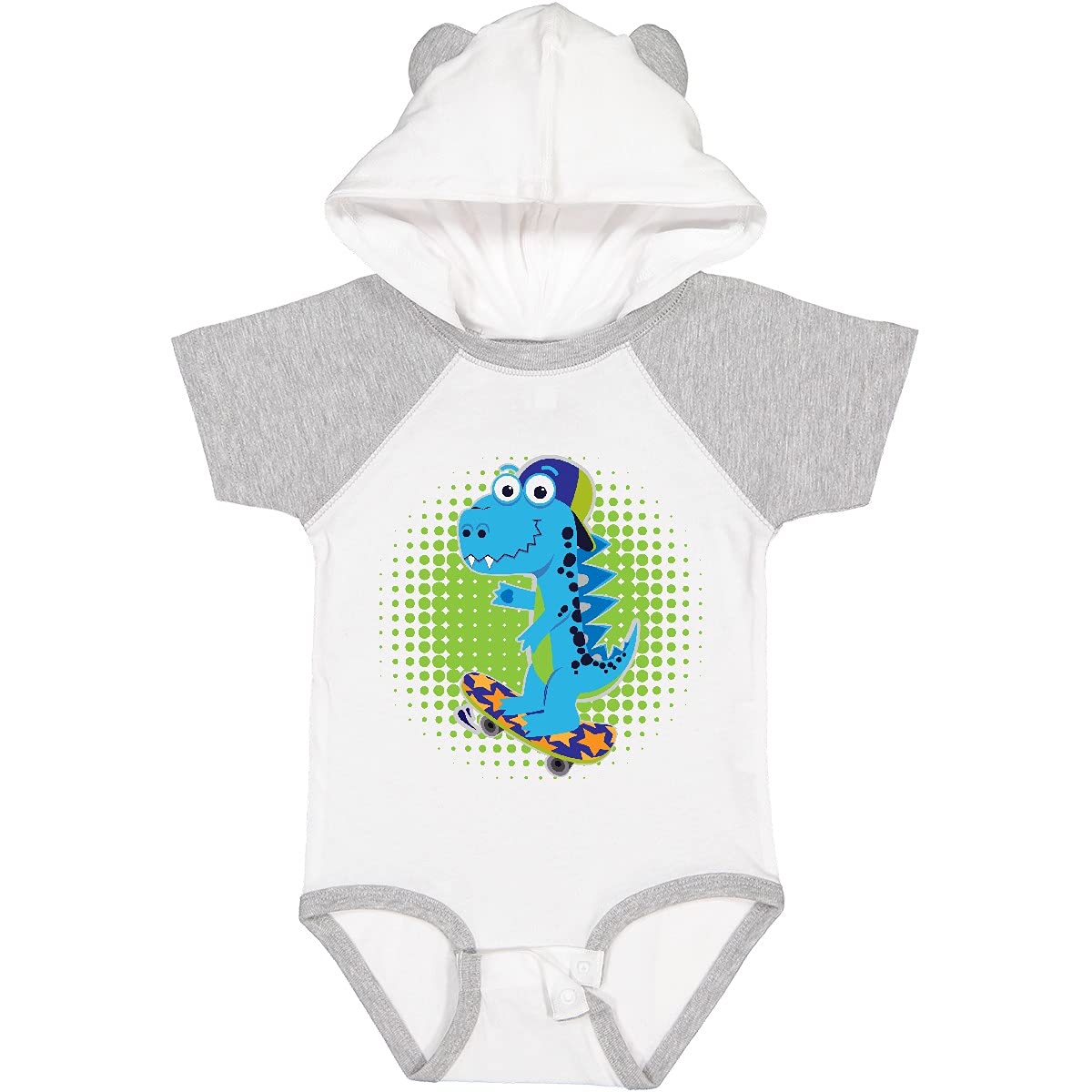 Inktastic Skateboarding Boy Dinosaur Baby Bodysuit - Cute Dinosaur Graphic Onesie for Boys - Perfect for Skateboarding, Playdates & Everyday Wear