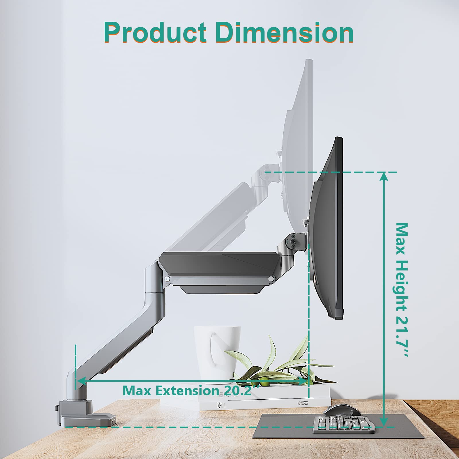 WALI Heavy Duty Gas Spring Single Monitor Arm Desk Mount - Fully Adjustable Stand for 35 Inch Screens up to 33lbs (GSMU001, Silver) - Perfect for Home Office, Gaming Setup & Workspace Ergonomics