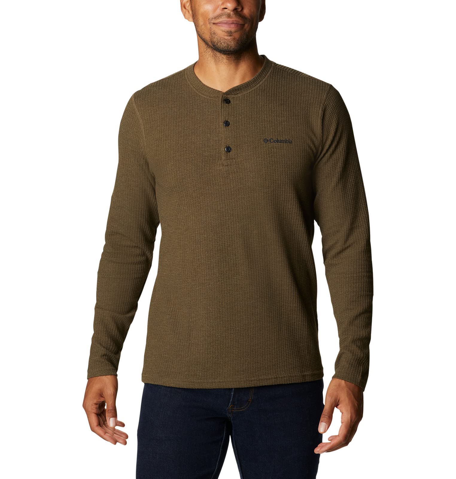 Columbia Men's Pine Peak Waffle Long Sleeve Henley Shirt - Soft Thermal Crewneck Top for Hiking, Camping & Outdoor Activities