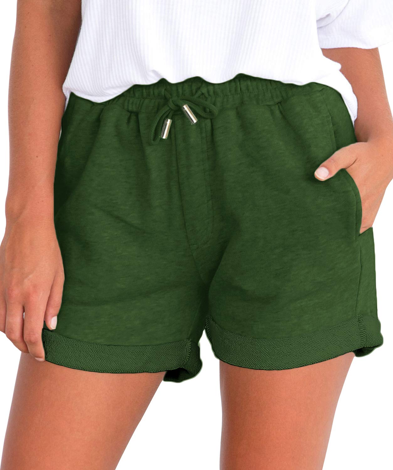 Women's Summer Beach Shorts with Drawstring & Folded Hem - Comfortable Casual Shorts for Juniors - Perfect for Swimming, Travel, and Outdoor Activities