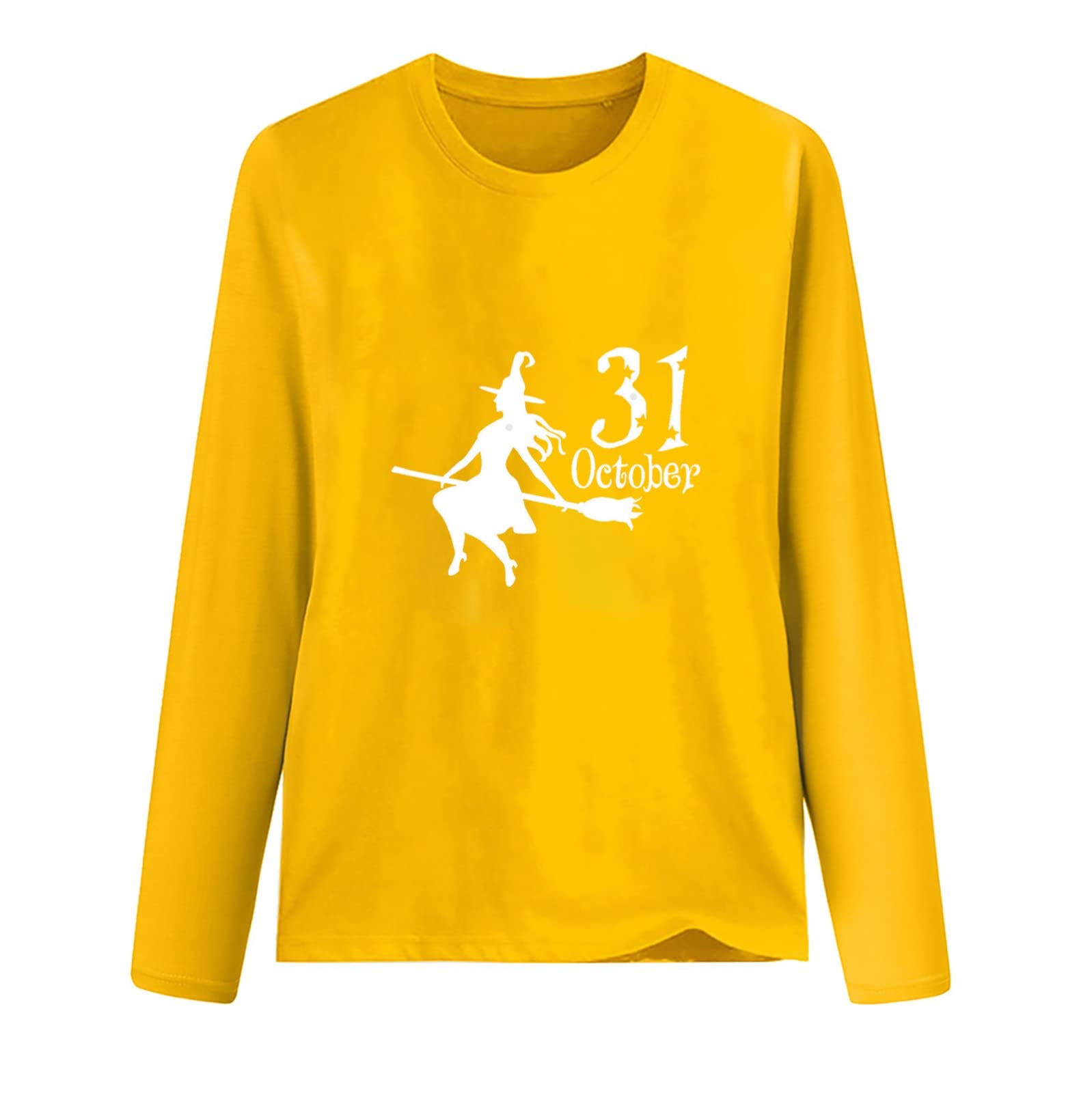 Sexy Halloween T-Shirts for Women - Cute Round Neck Long Sleeve Printed Graphic Tee - Perfect for Halloween Parties, Costume Contests & Spooky Season Outfits
