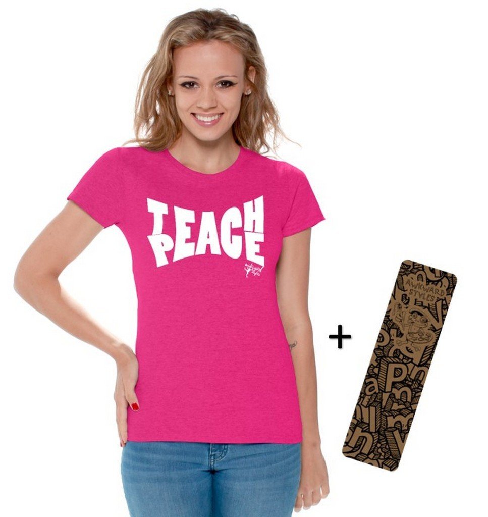 Awkwardstyles Women's Teach Peace Graphic T-Shirt - White Love Shirt with Free Bookmark - Casual Wear for Teachers, Activists & Peace Lovers