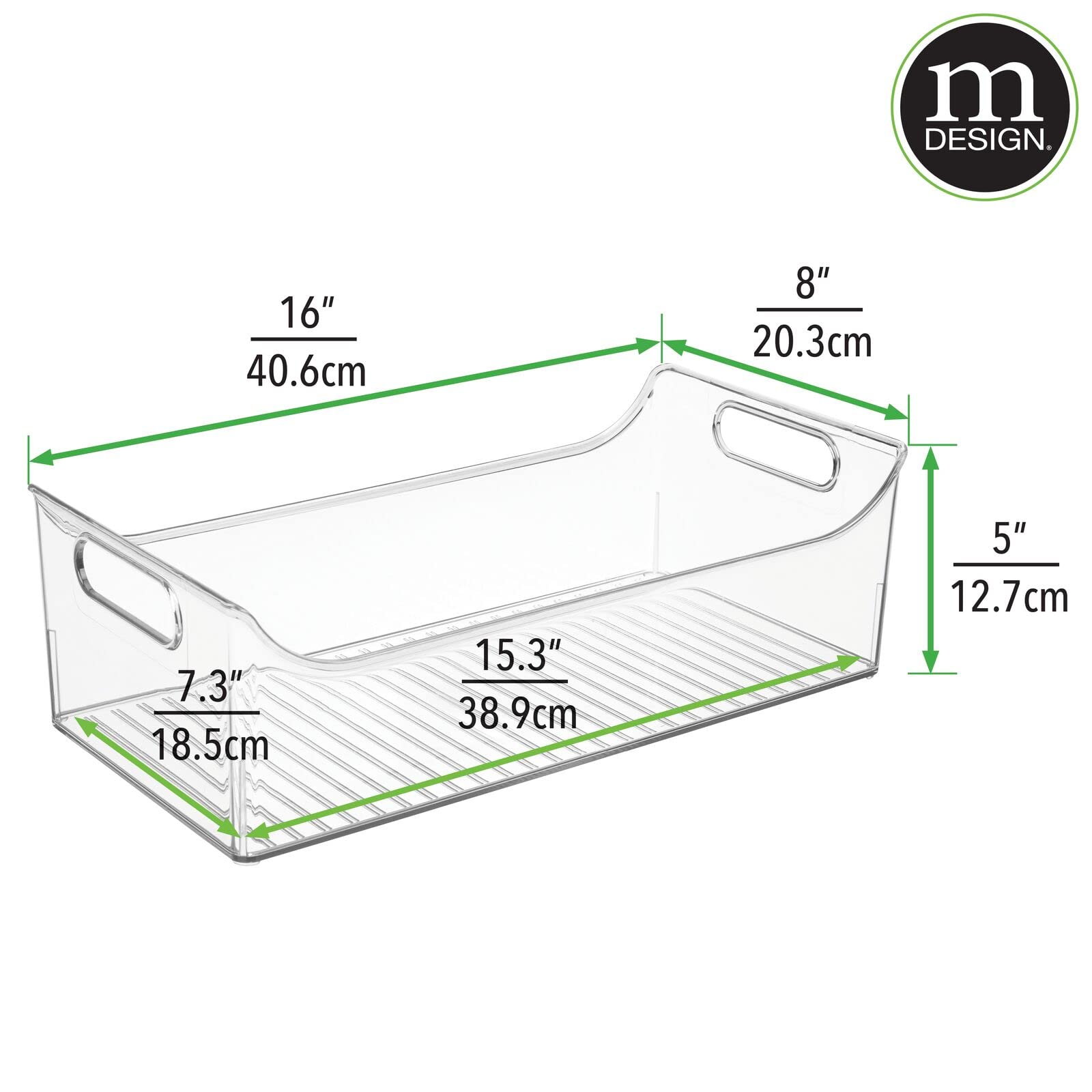 mDesign Slim Plastic Kitchen Pantry Cabinet Organizer Bins - 4 Pack Clear Storage Containers with Handles for Fridge, Freezer, Pantry - Perfect for Organizing Fruits, Yogurt, Snacks, Pasta - 16