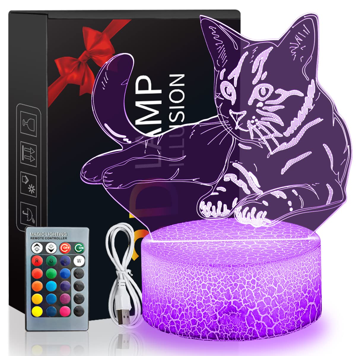 3D Cat Night Light with Remote & Smart Touch - 16 Color Changing Dimmable LED Table Lamp for Bedroom, Desk | Perfect Gift for Cat Lovers, Girls, Home Decoration | Ideal for Birthday, Holiday, Nursery, Bedside & Relaxation