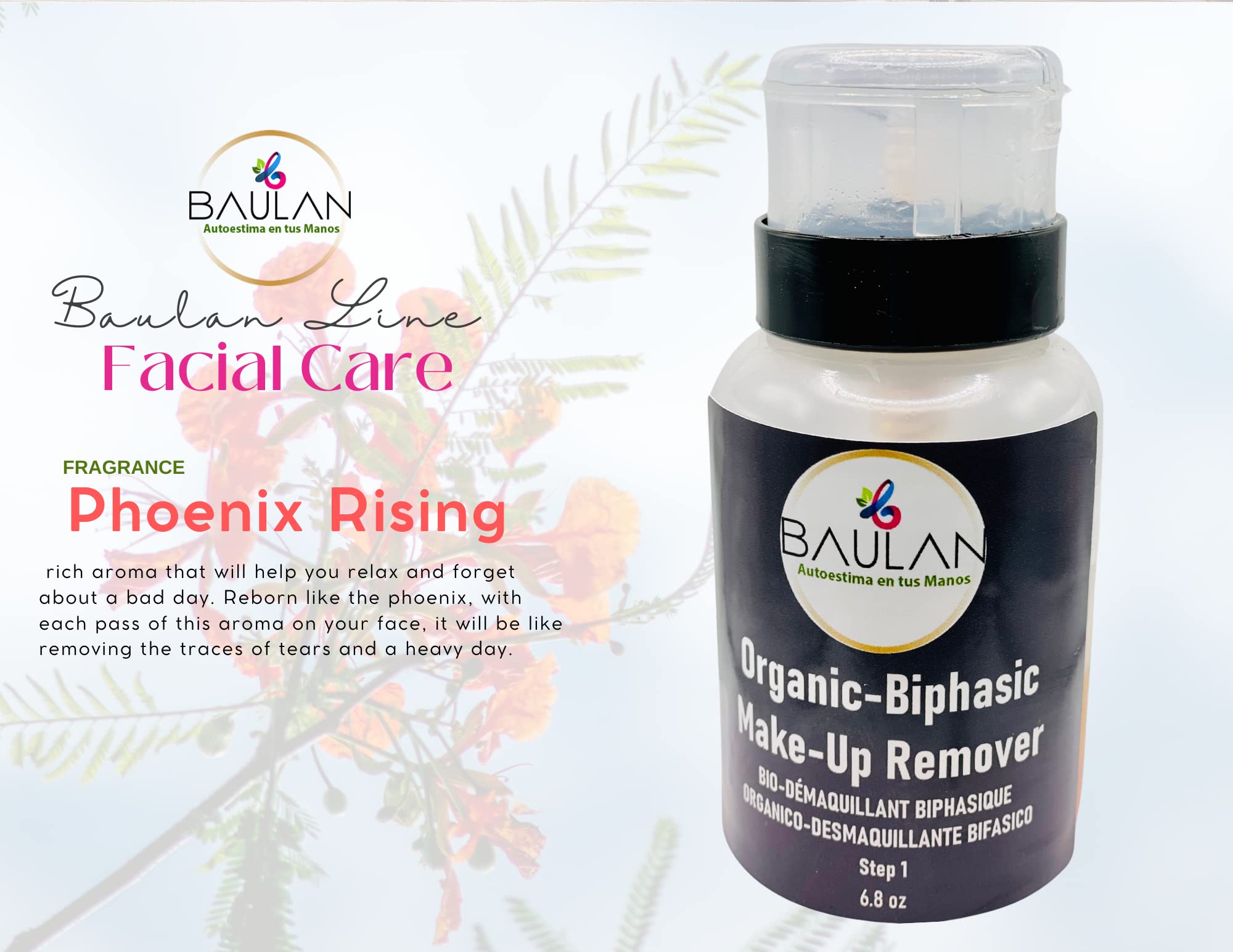 BAULAN Organic Biphasic Makeup Remover - Phoenix Rising, 6.8 oz | Gentle Eye & Face Cleanser for Sensitive Skin | Perfect for Daily Makeup Removal & Skincare Routine