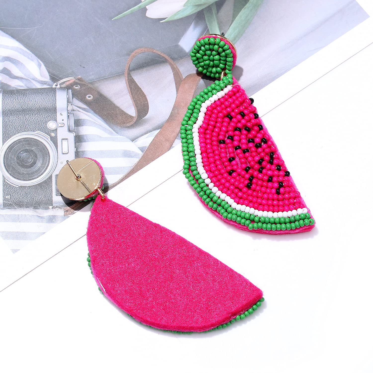 Handmade Boho Seed Bead Drop Earrings for Women - Tropical Fruit & Flamingo Dangle Earrings - Perfect for Summer, Beach Vacations & Boho Fashion Accessories
