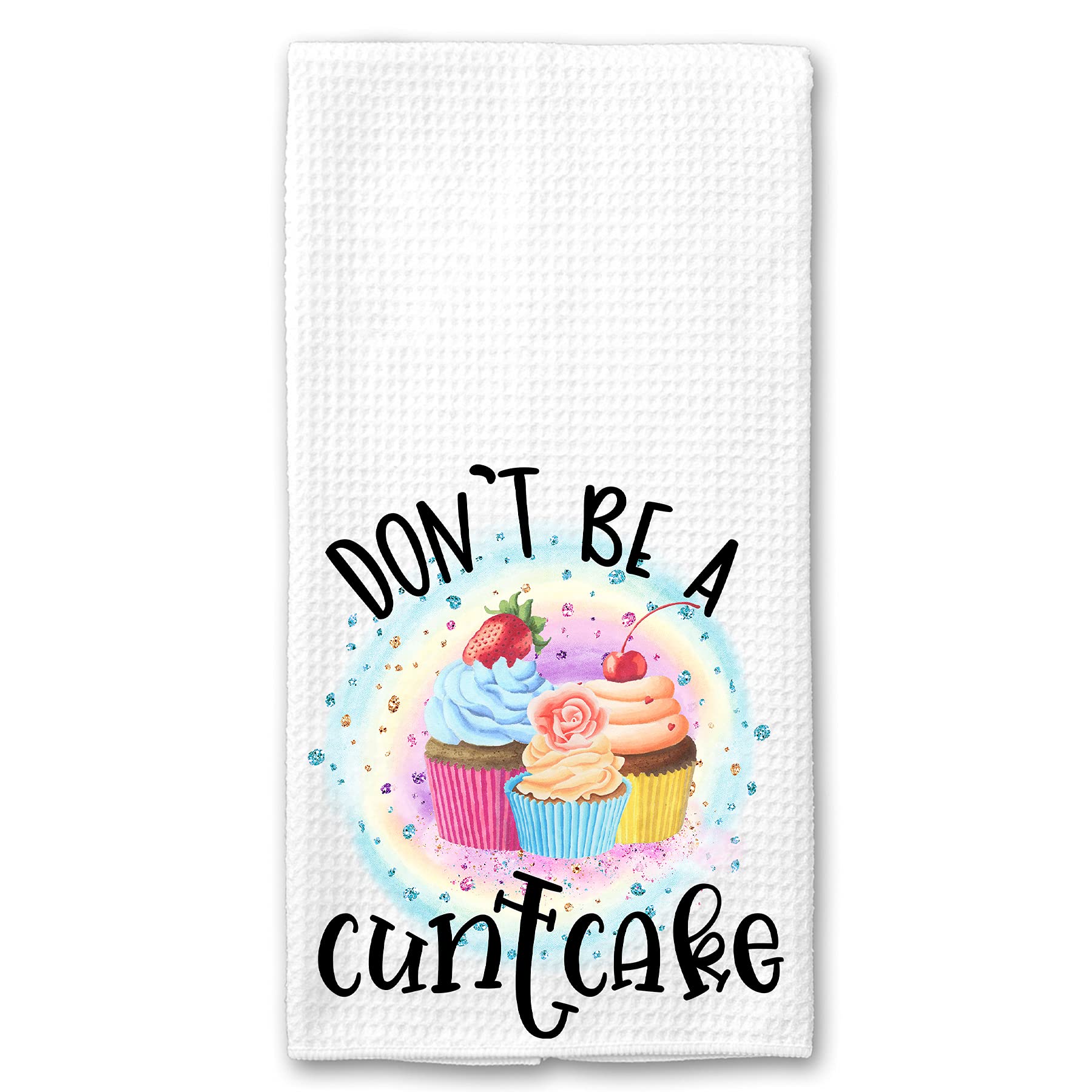 Funny Rainbow 'Don't Be a Cuntcake' Kitchen Tea Towel - Microfiber Dish Towel Gift for Women - Perfect for Coffee Shops, Home Decor & Housewarming Gifts