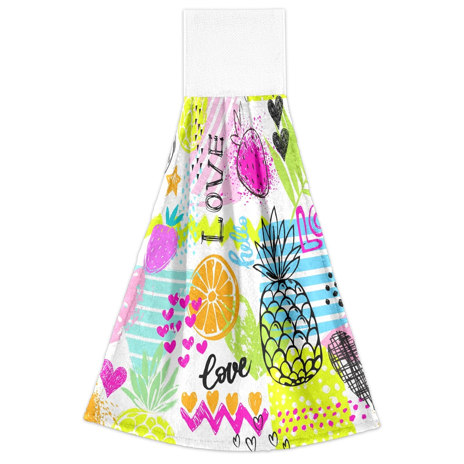 Boccsty Summer Pineapple Hanging Kitchen Towels 2 Pack - Strawberry Pink Heart Fruit Design, Hand & Bath Towels for Farmhouse, Tea Bar, Tabletop Decor - Perfect for Kitchen, Bathroom & Home Decoration