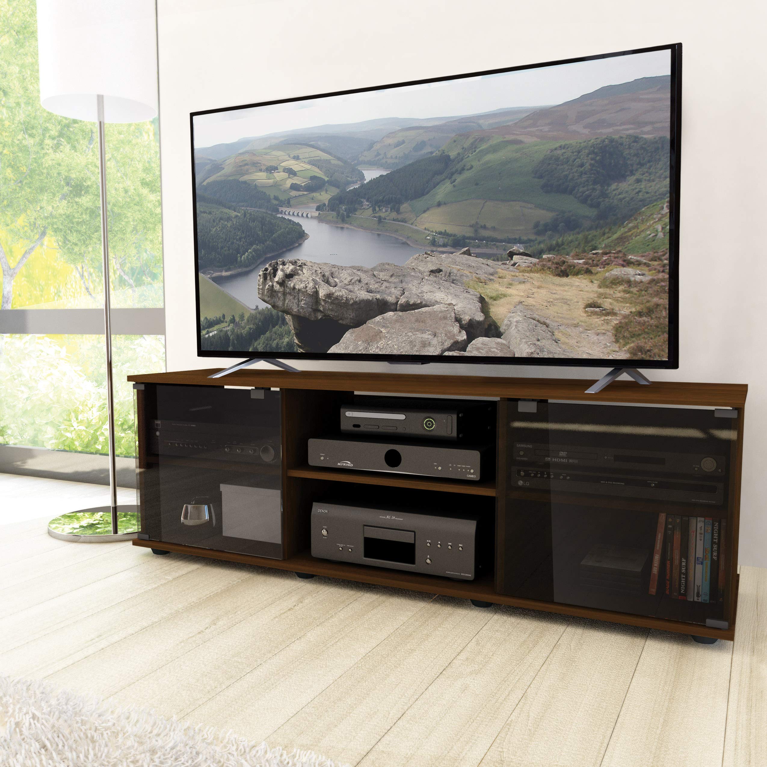 Sonax Fiji TV Stand - 60 Inch Brown Wooden Entertainment Center with Storage Shelves for Living Room, Bedroom & Home Theater Setup