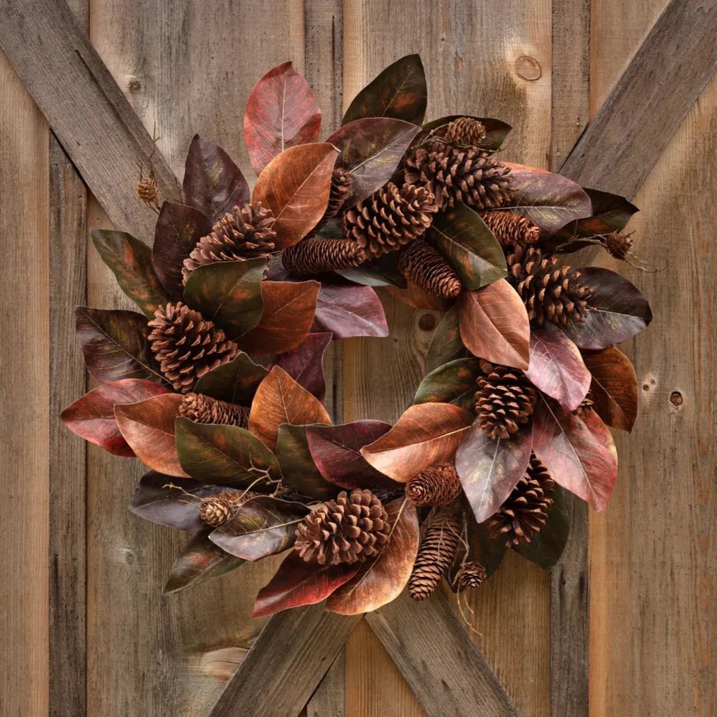 Elegant Burnished Magnolia Wreath - 24 Inch Artificial Flower Wreath for Front Door, Wall Decor, Wedding & Home Decoration