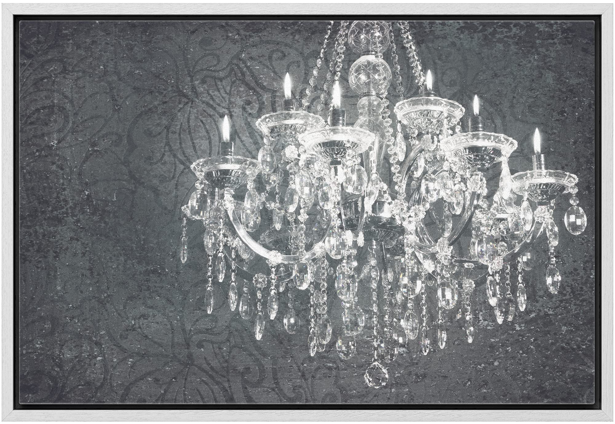 Wall26 Framed Canvas Print - Crystal Chandelier Silhouette Floral Pattern Modern Wall Art for Living Room, Bedroom, Office Decor - 24x36 Inches White - Perfect for Home Decor, Wedding Gifts & Spa Relaxation Spaces