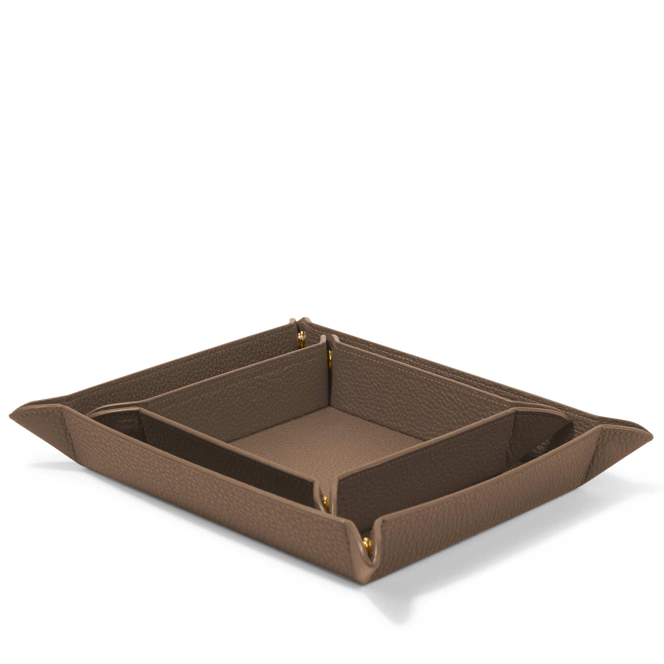 Premium Leather Valet Tray Set in Rich Cocoa Brown - Perfect for Organizing Keys, Wallets & Watches on Dresser or Nightstand