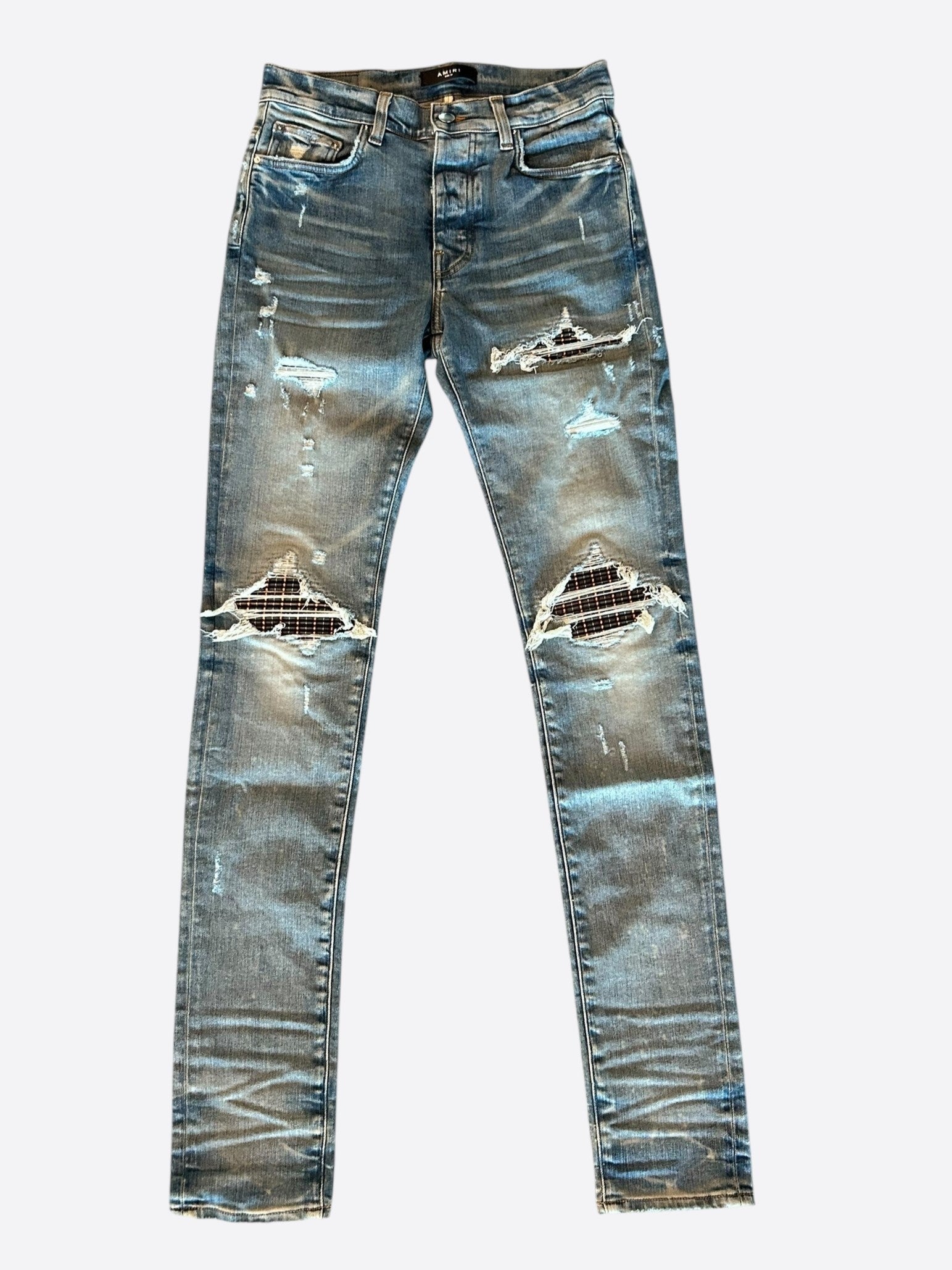 Amiri Clay Indigo Neon Plaid MX1 Jeans - Premium Distressed Denim for Men | Perfect for Streetwear & Night Out Fashion