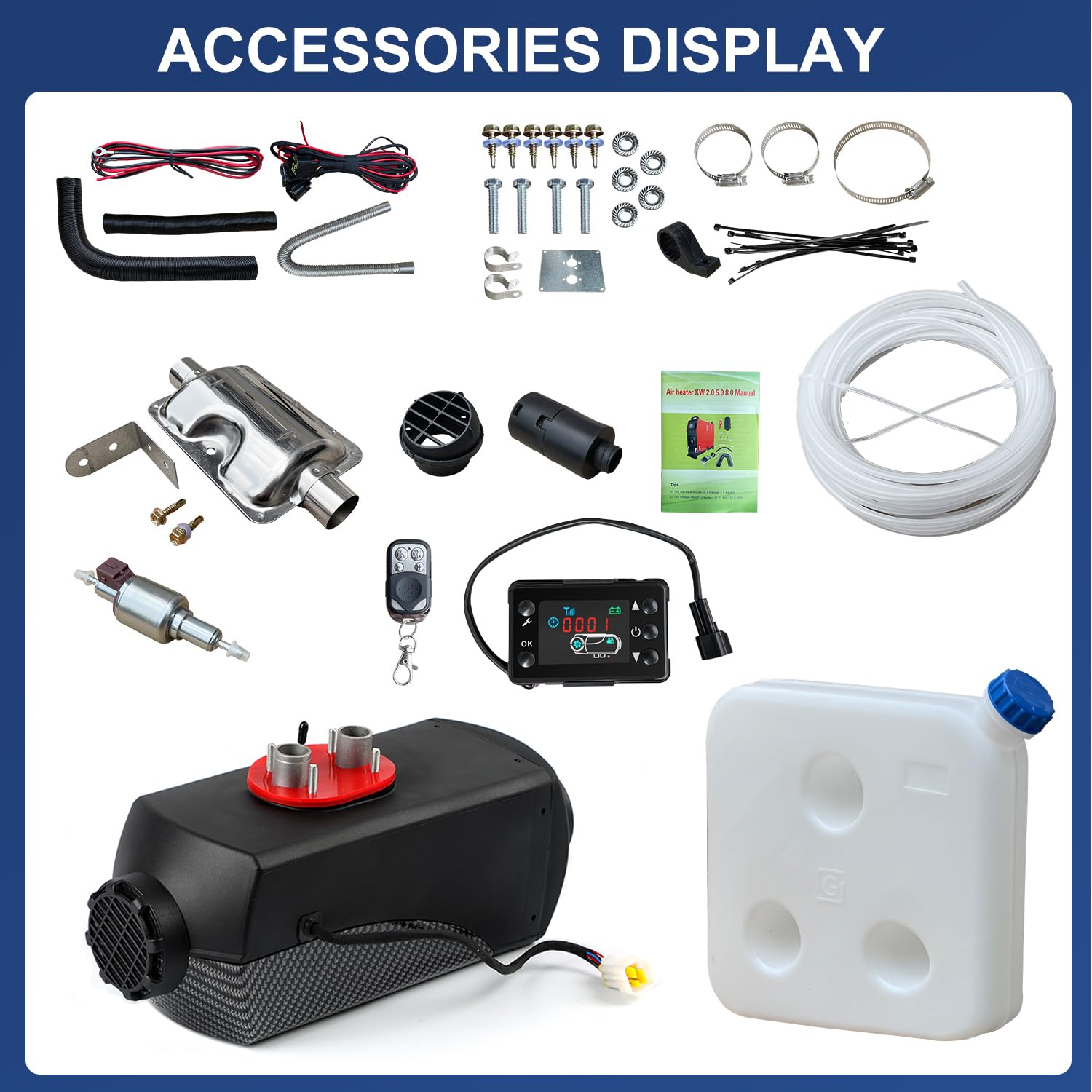 12V 5KW-8KW Diesel Air Heater with LCD Display & Remote Control - Portable Parking Heater for Trucks, Boats, RVs, Campers & Trailers | Silent Operation with Silencer & 10L Fuel Tank | Ideal for Winter Camping, Road Trips & Off-Grid Living