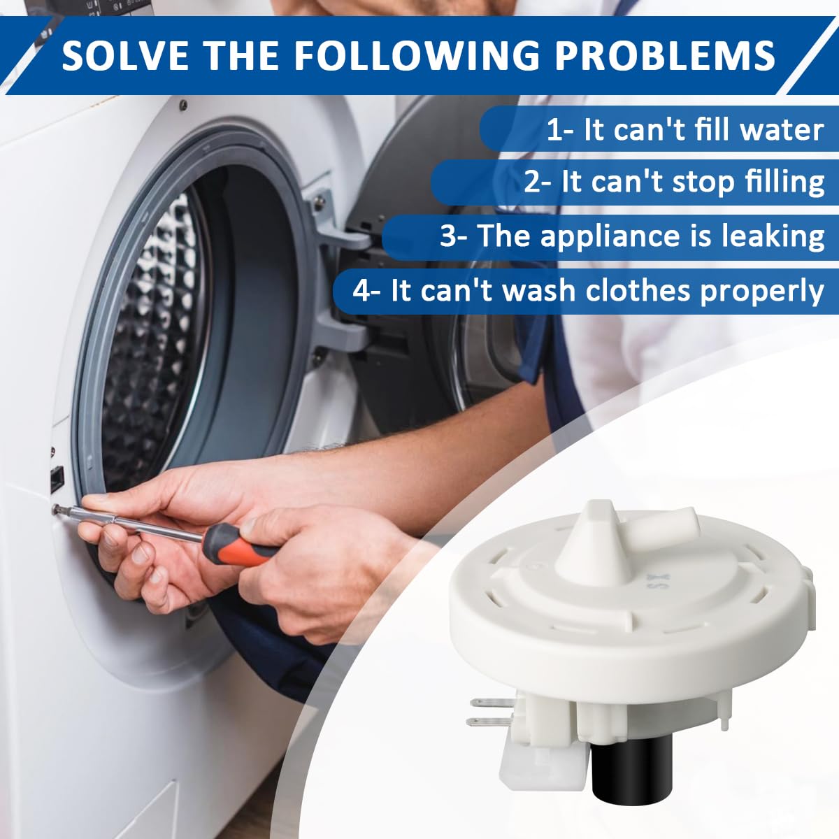 WKZO DSC-6B DC5V Automatic Washing Machine Water Level Sensor Compatible with Samsung XQB50-2188 Washer - Electronic Water Level Pressure Control Valve Replacement Part for Laundry Appliances - Perfect for Home & Commercial Washing Machine Repairs
