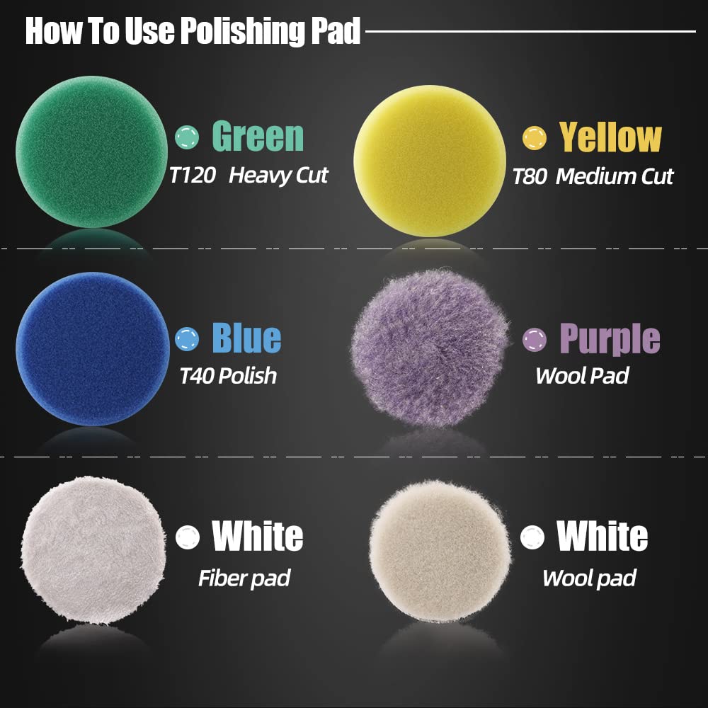 SPTA 21-Piece Mini Polishing Pads Kit - 2 Inch/50mm Car Detailing Sponge & Wool Buffing Pads for Waxing, Small Area Polishing | Perfect for Auto Detailing, Paint Correction & DIY Car Care