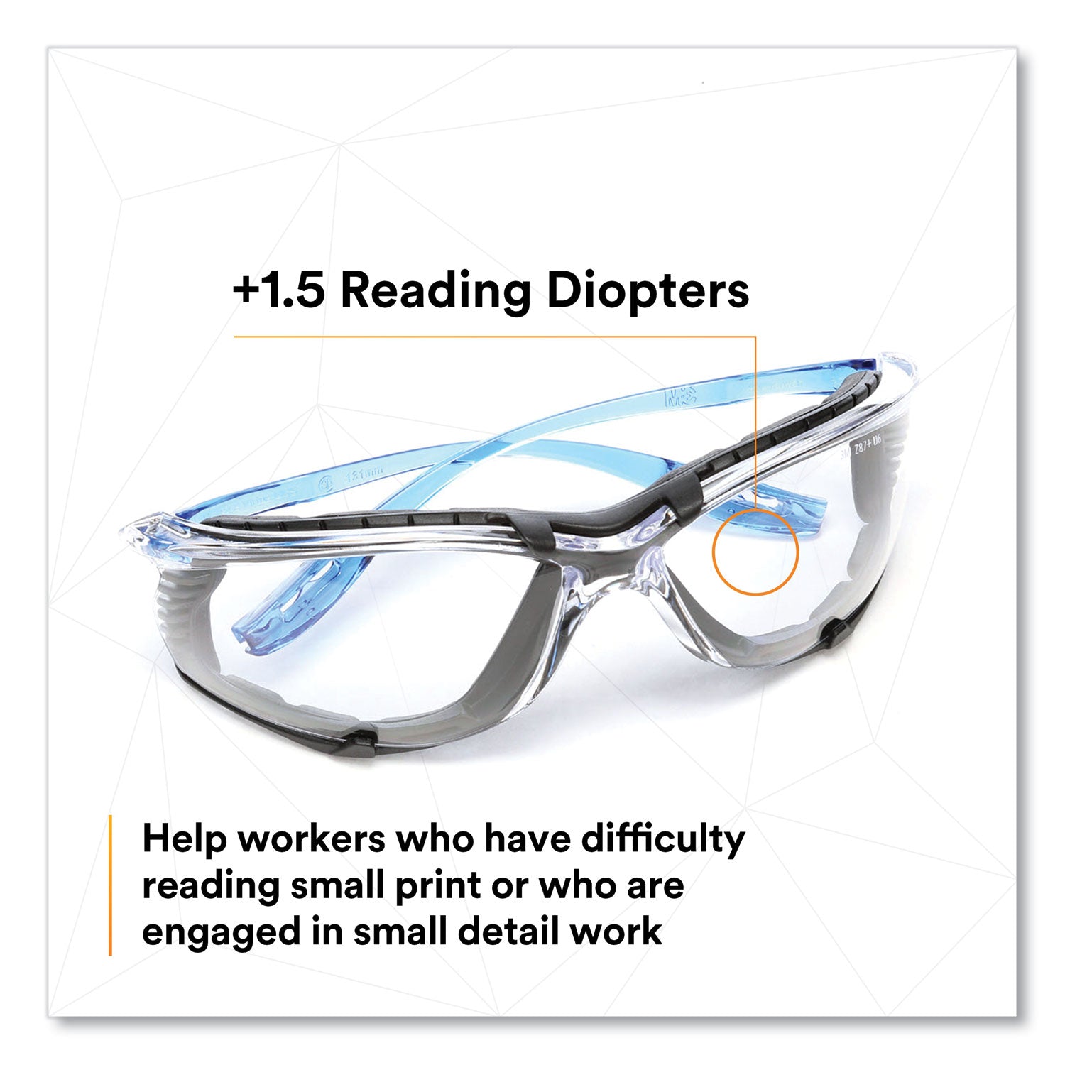3M™ CCS Protective Eyewear with Foam Gasket - +1.5 Diopter Reading Glasses, Blue Plastic Frame & Clear Polycarbonate Lens - Safety Glasses for Work, Lab, Construction & DIY Projects