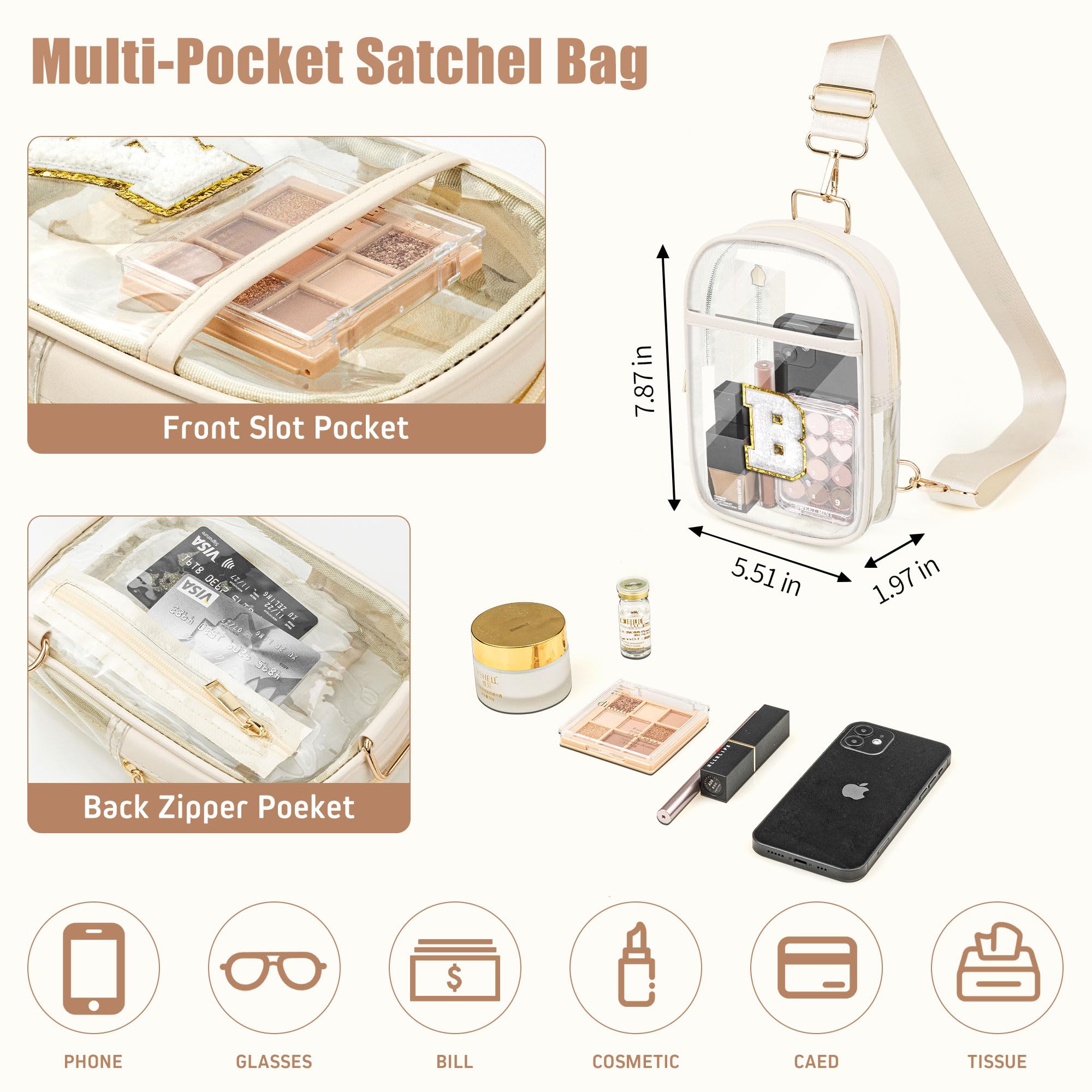 Clear Sling Bag for Women - Adjustable Crossbody Fanny Pack, Stadium Approved Transparent Chest Bag | Perfect for Concerts, Festivals, Travel & Outdoor Activities