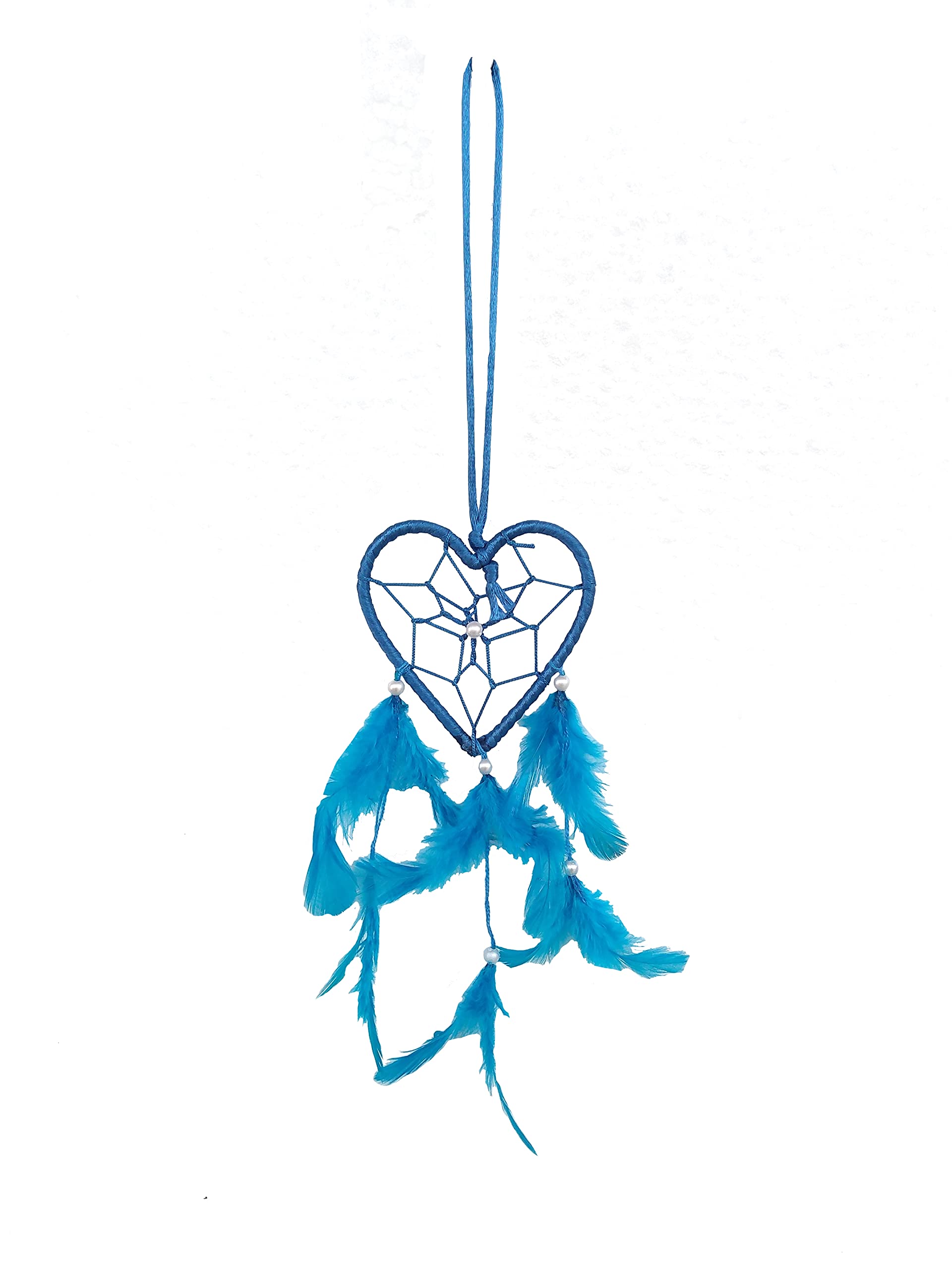 Handmade Dream Catchers Wall Decor - Blue Heart Feather Hanging Ornament for Bedroom, Nursery, Home & Car (3 Inch) | Perfect for Boho Decor, Baby Shower Gifts & Spiritual Protection