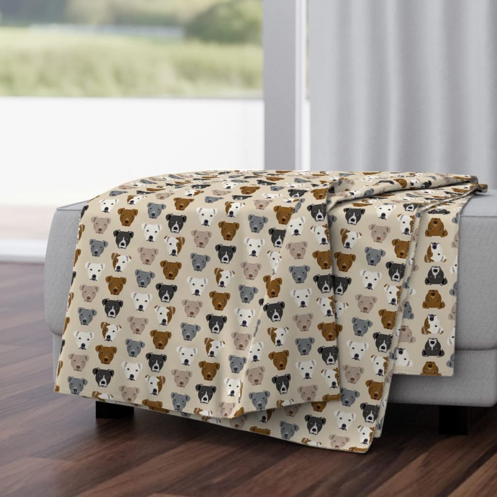 Pitbull Terrier Plush Minky Throw Blanket 50x70 Inches - Ultra Soft Dog Blanket in Beige & Tan, Staffordshire Puppy Rescue Print | Cozy Pet Blanket for Bed, Sofa & Gift