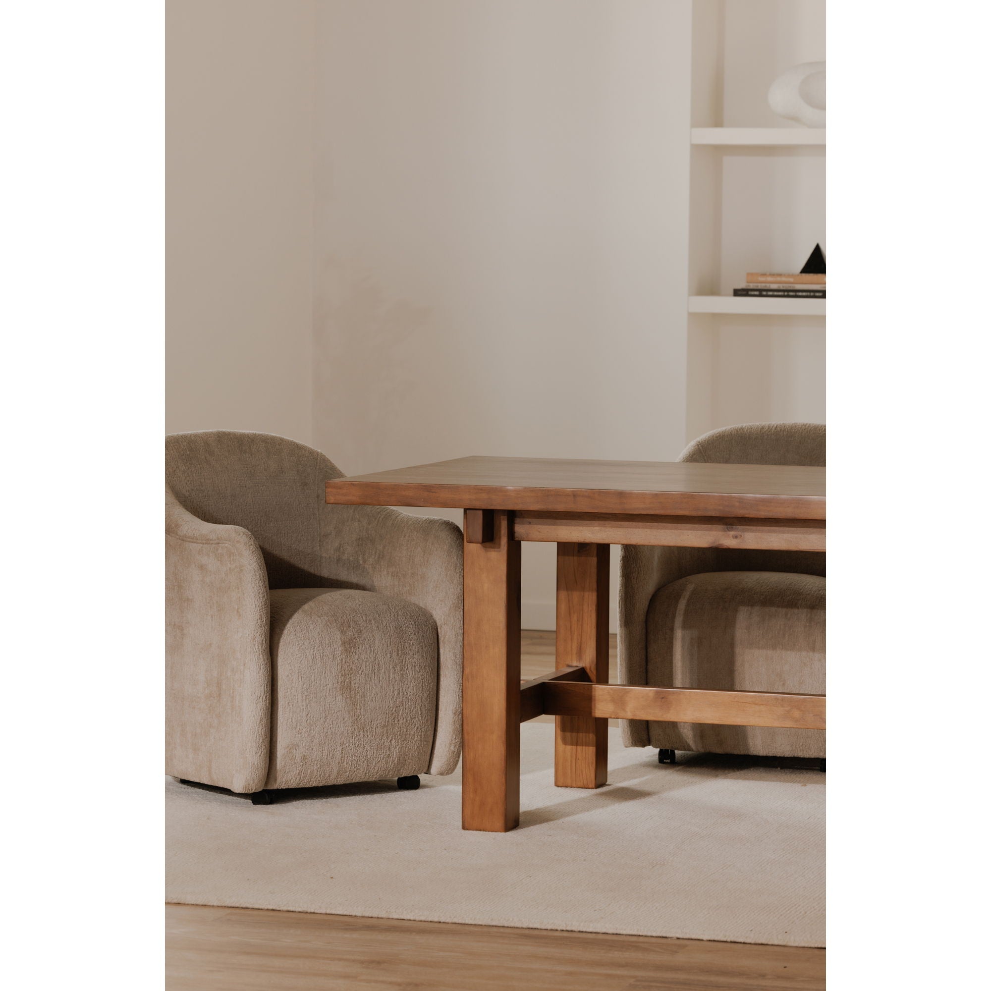 Drava Rolling Dining Chair - Beige Upholstered Swivel Bar Stool with Wheels for Kitchen Island, Breakfast Nook & Home Office