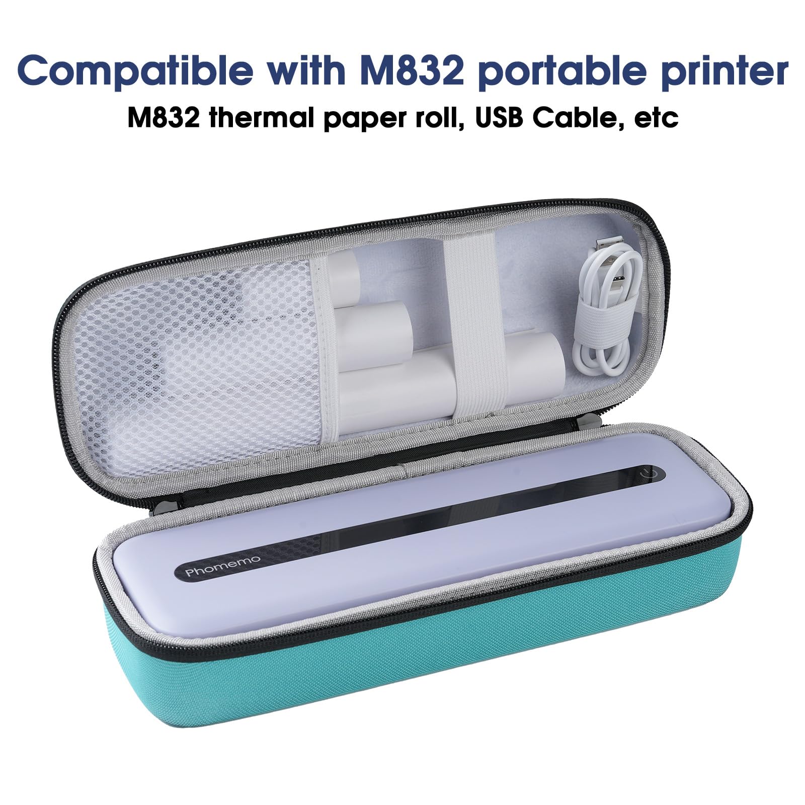 Phomemo Portable Printer Storage Box - Compatible with M832, M834, M835 Wireless Mobile Printers | Travel Organizer for USB Cable & Thermal Paper (Green) | Perfect for Office, Travel & On-the-Go Printing Needs