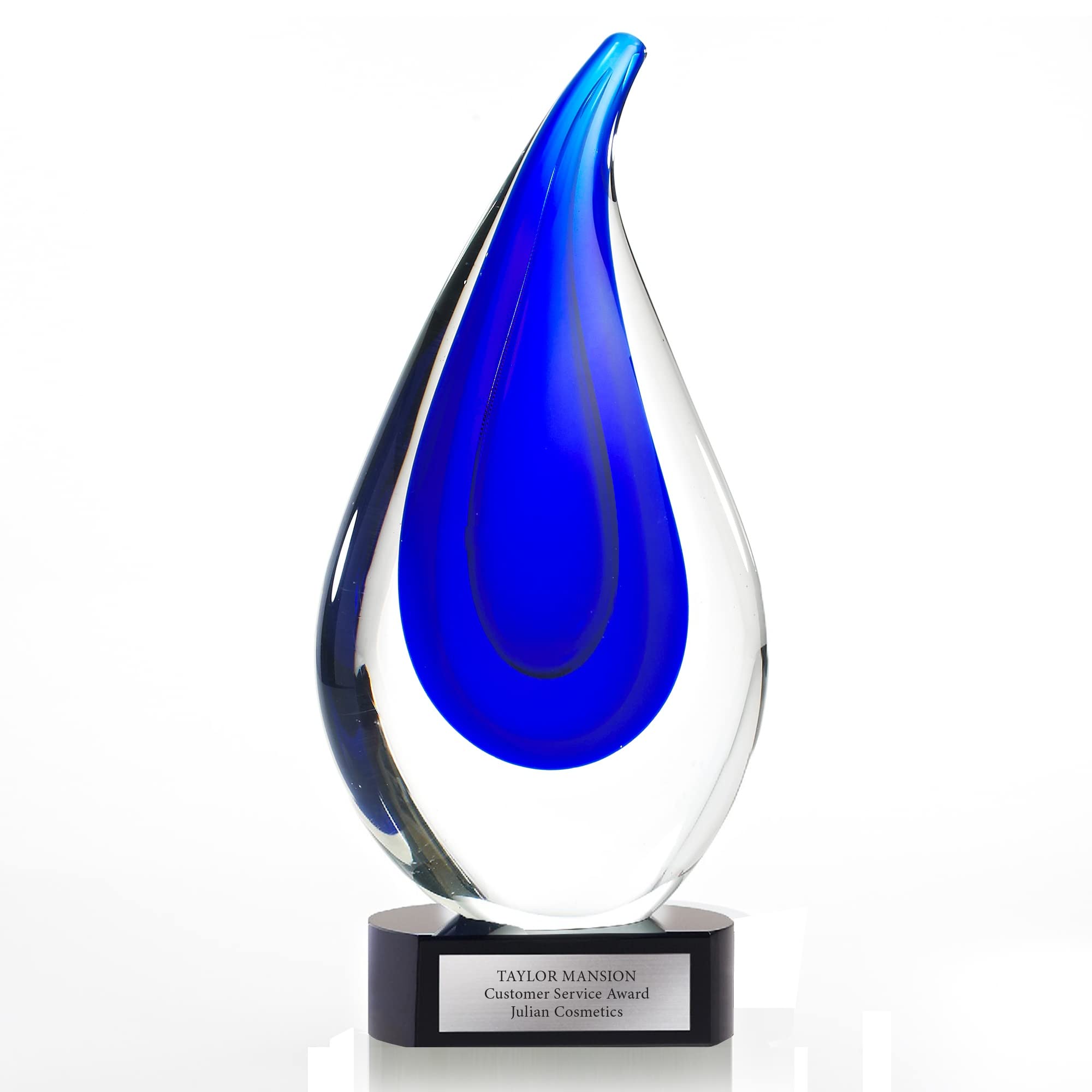 Baudville Engraved Art Glass Teardrop Trophy - Elegant Recognition Award for Employees, Teachers & Volunteers - Perfect for Corporate Awards, Retirement Gifts & Achievement Celebrations