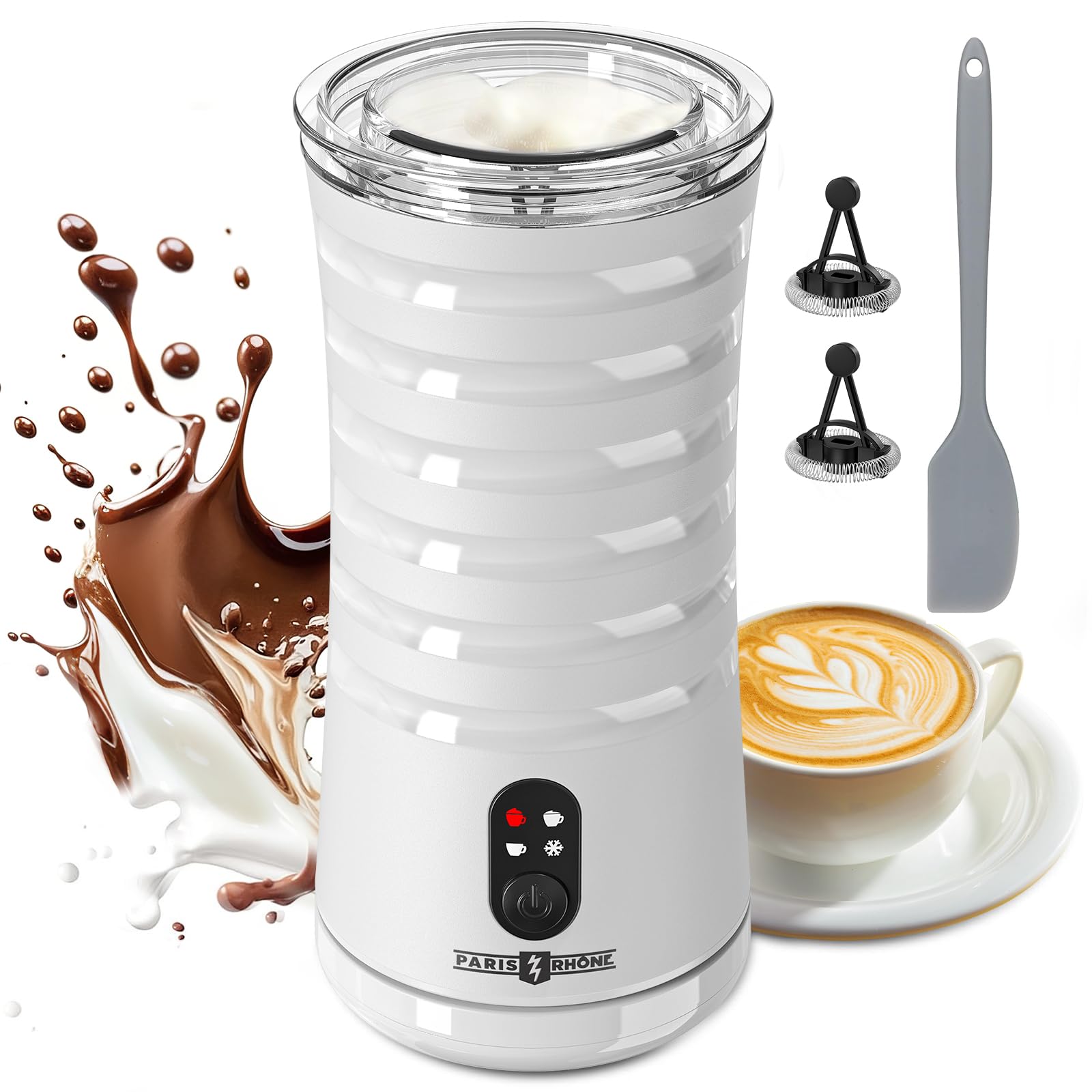 Paris Rhône 4-in-1 Electric Milk Frother & Steamer - Hot & Cold Foam Maker with Temperature Control & Auto Shut-Off - Perfect for Coffee, Latte, Cappuccino, Macchiato - Ideal for Home Baristas & Coffee Lovers