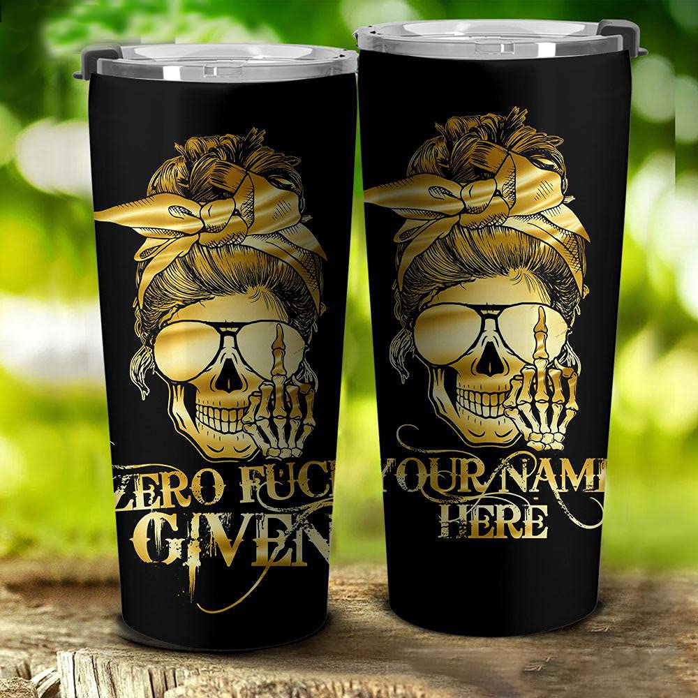 Personalized Skull Zero Fucks Given Tumbler - Custom Name Insulated Cup for Women & Men - Perfect for Christmas, Halloween, Anniversary & Birthday Gifts (Mom, Daughter) - Great for Camping, Wine, Coffee & Everyday Use