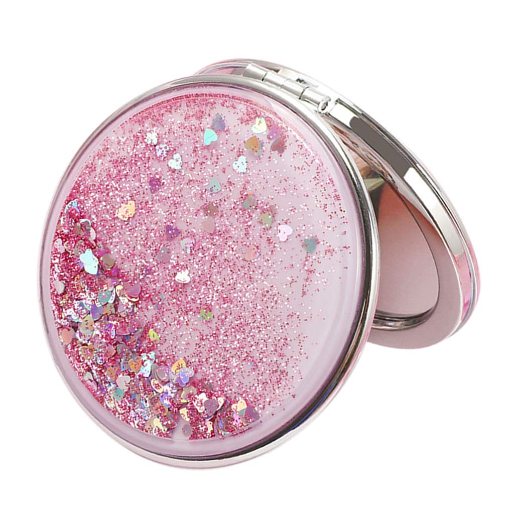 Easnea Compact Travel Makeup Mirror for Women - Pink Round Folding Magnifying Cosmetic Mirror, Purse Size Portable Beauty Mirror for On-the-Go Touch Ups, Travel, Home & Office Use