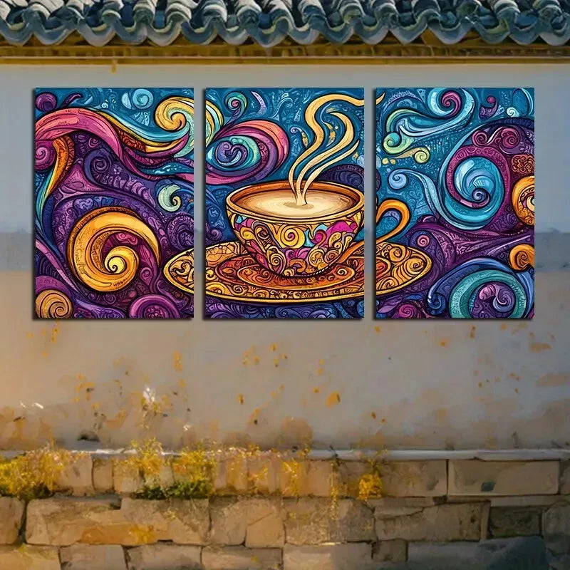 3-Piece Surreal Cup of Tea Wall Art Set - Framed Canvas Prints 50x70cm (20x28in) - High Quality Australian Made Ready-to-Hang Wall Decor | Perfect for Living Room, Bedroom & Office Decoration