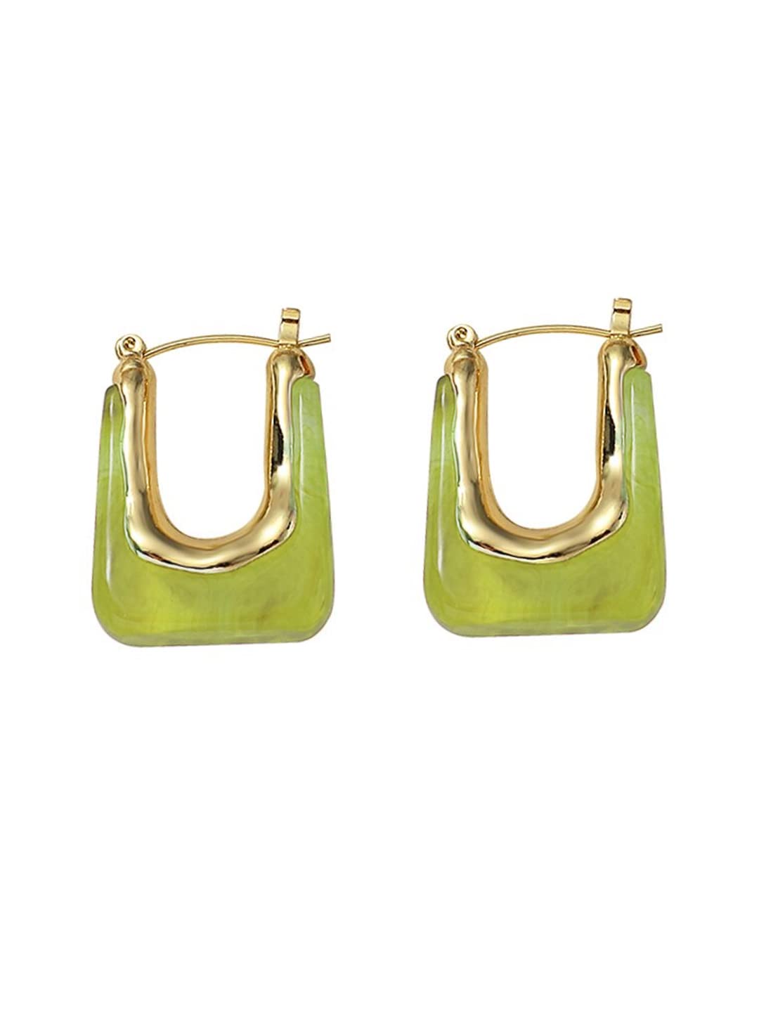 Fashionable Yellow and Green Hoop Earrings for Women - Gold Plated Geometric Bali Hinged Tube Hoops | Trendy Statement Jewelry for Girls & Women | Perfect Birthday, Anniversary Gift for Wife, Girlfriend, Mom | Great for Parties, Date Nights, Office Wear
